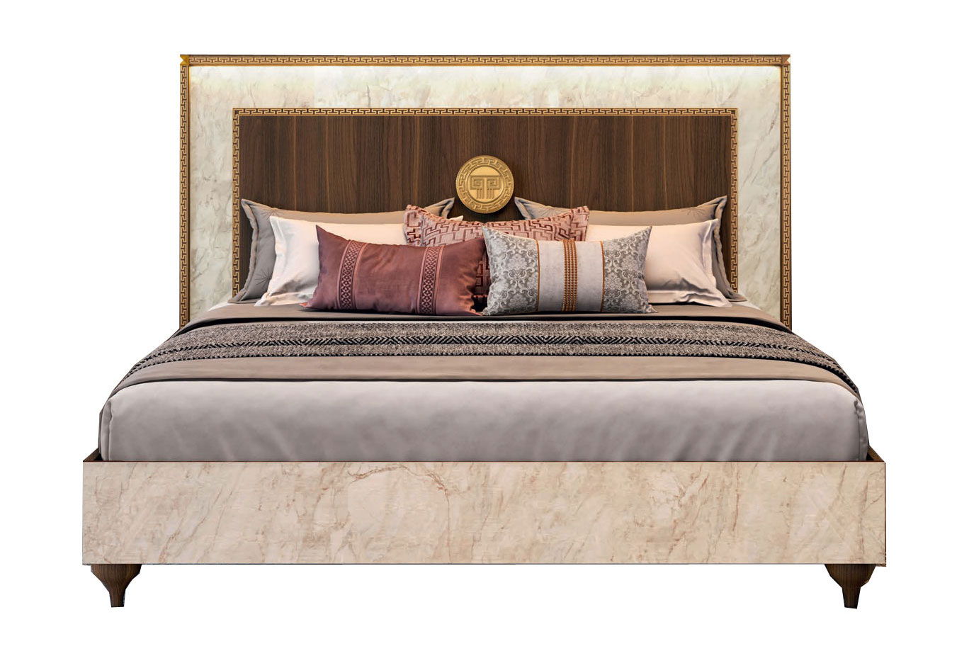 Romantica - King Size Bed - Light Beige / Brown Walnut