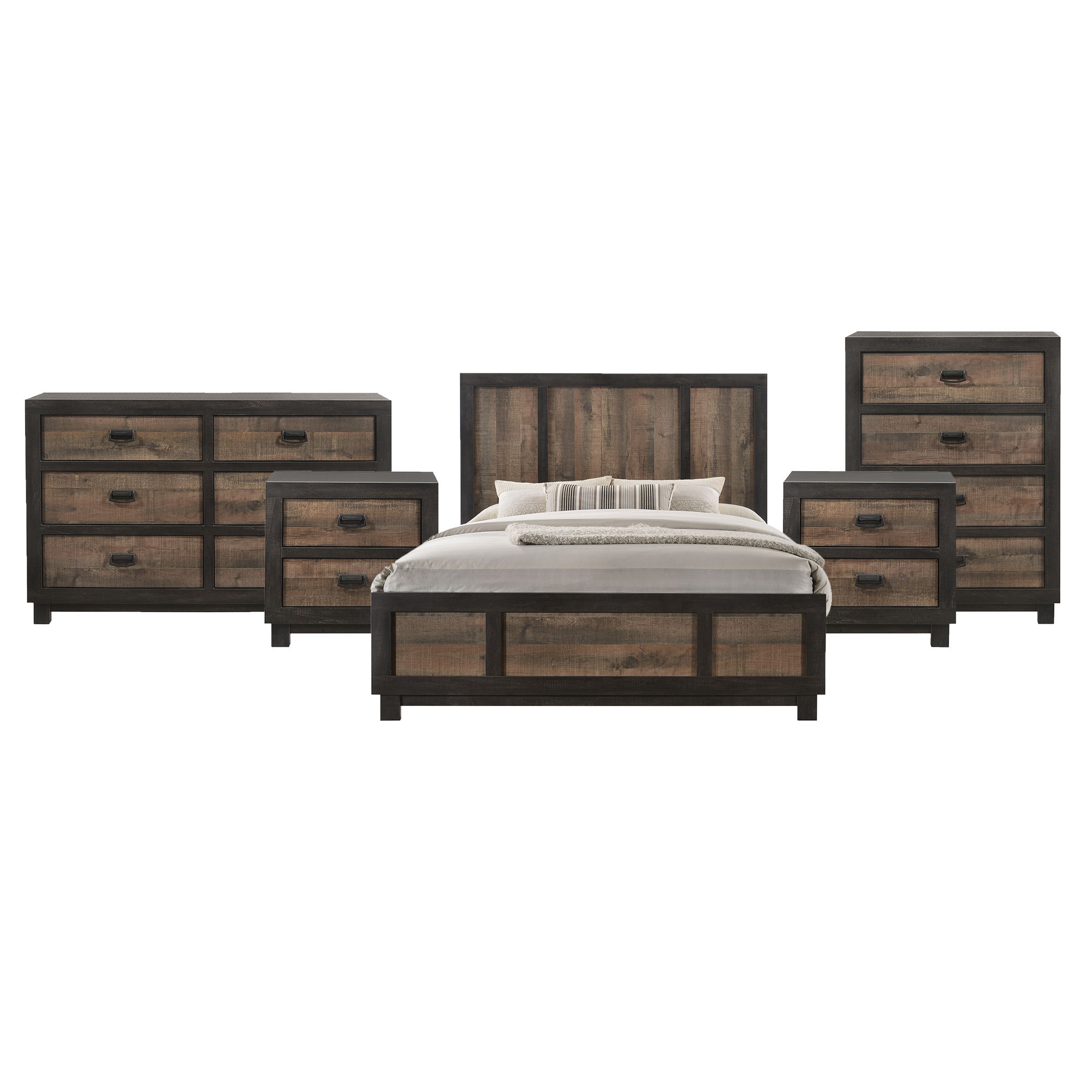 Harlington - King 5 Piece Bedroom Set With 2 Nightstands, Dresser & Chest - Walnut