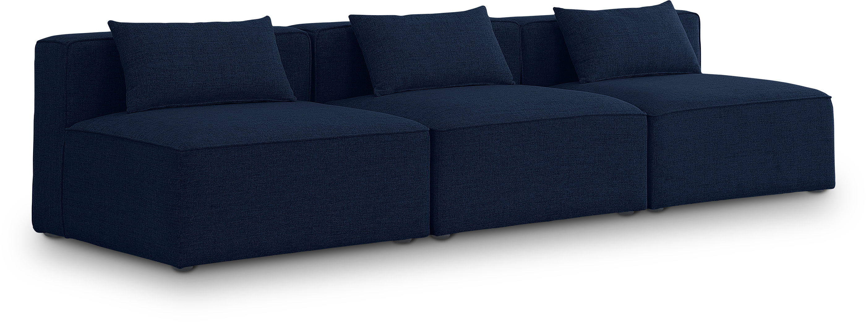 Cube - Linen Modular 3 Seat Armless Sofa - Navy