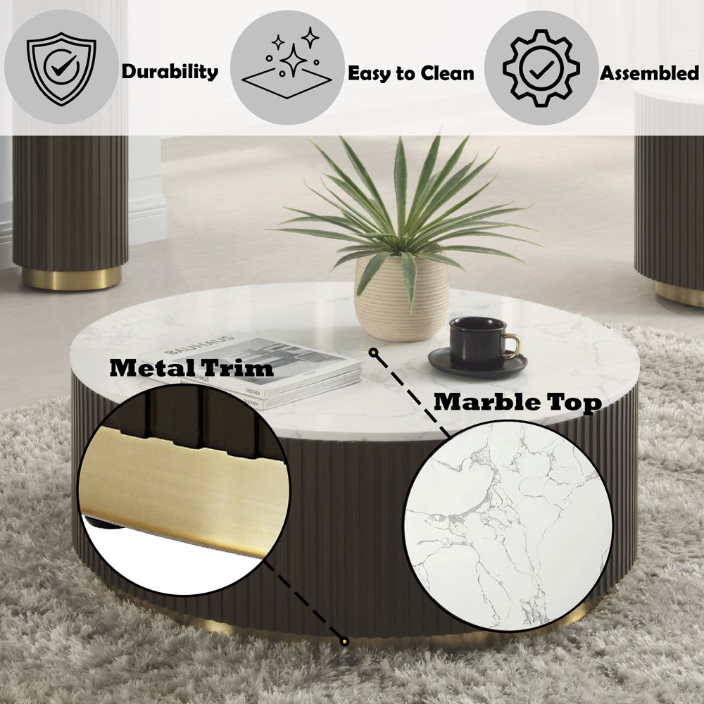 Clayten - Coffee Table - White Natural Marble Top & Espresso, white, view 5
