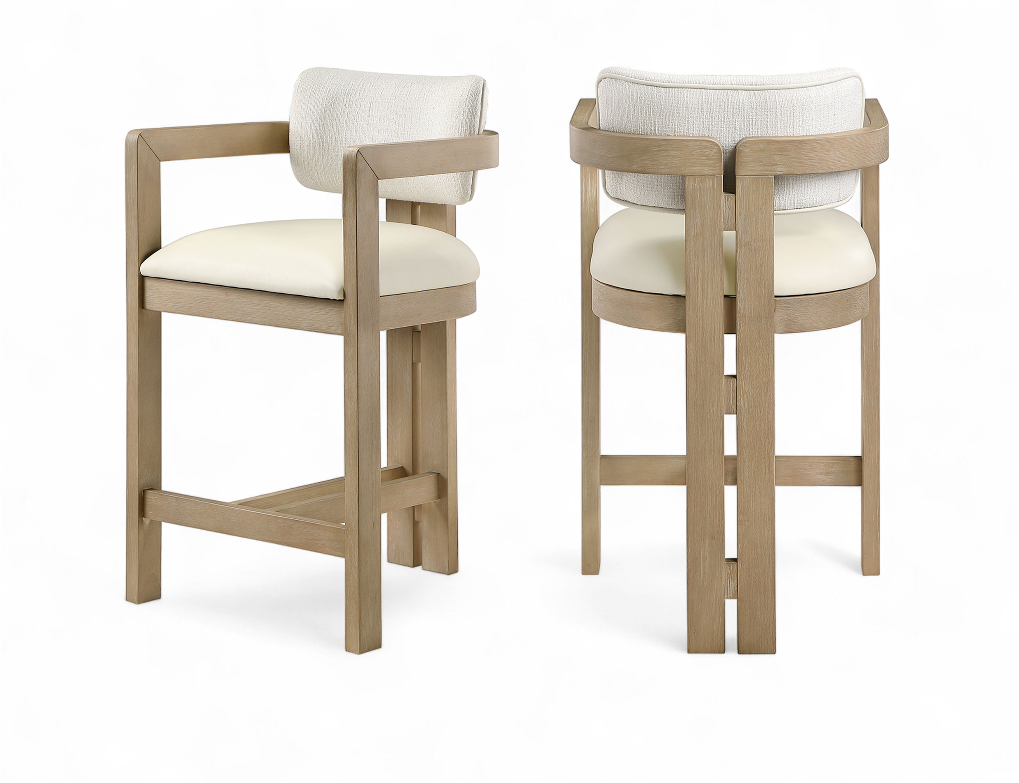 Ravina - Vegan Leather and Linen Textured Fabric Upholstered Counter Stool - Cream / Stained Natural