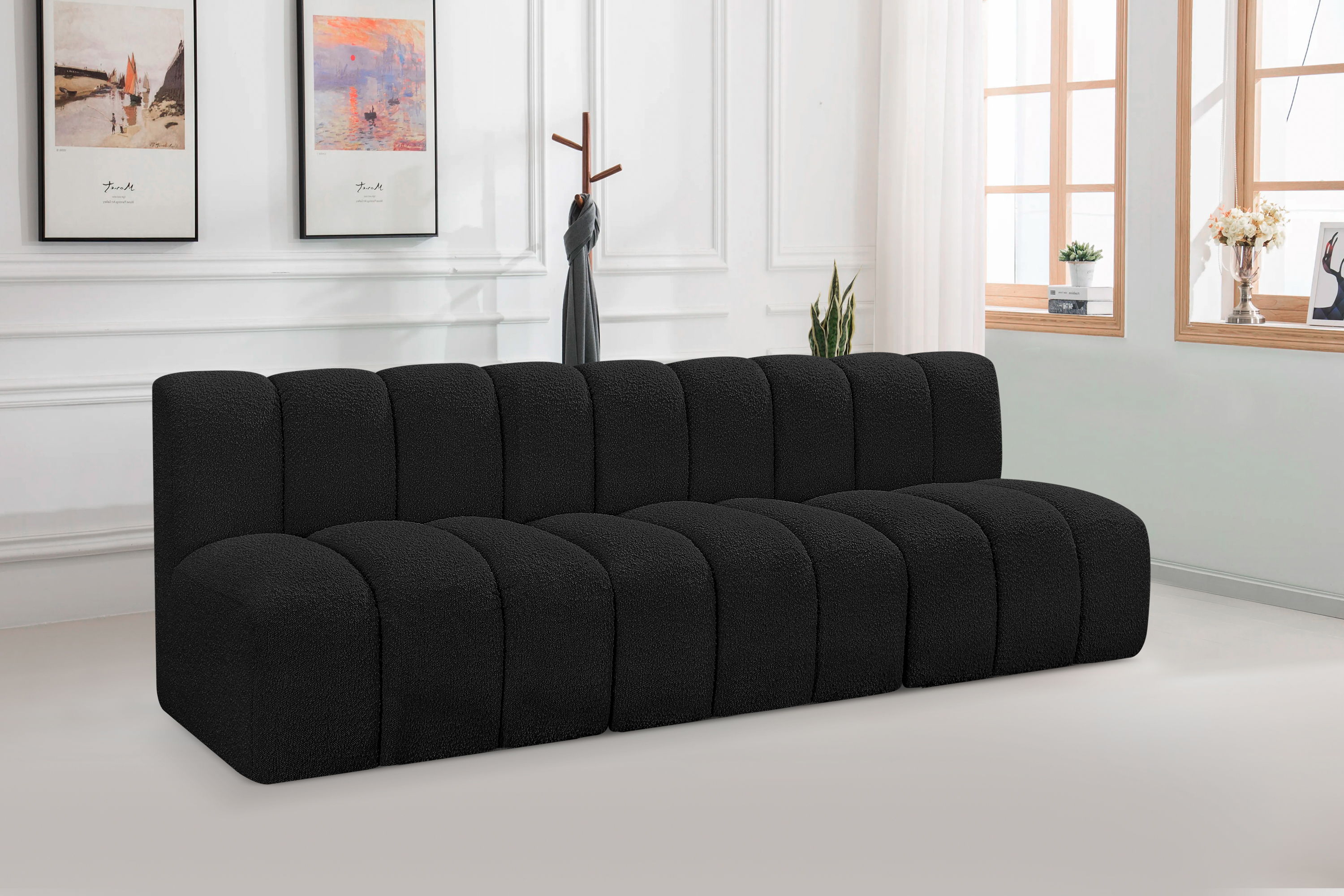 Arc - Boucle Fabric 3 Pieces Modular Sofa - Black