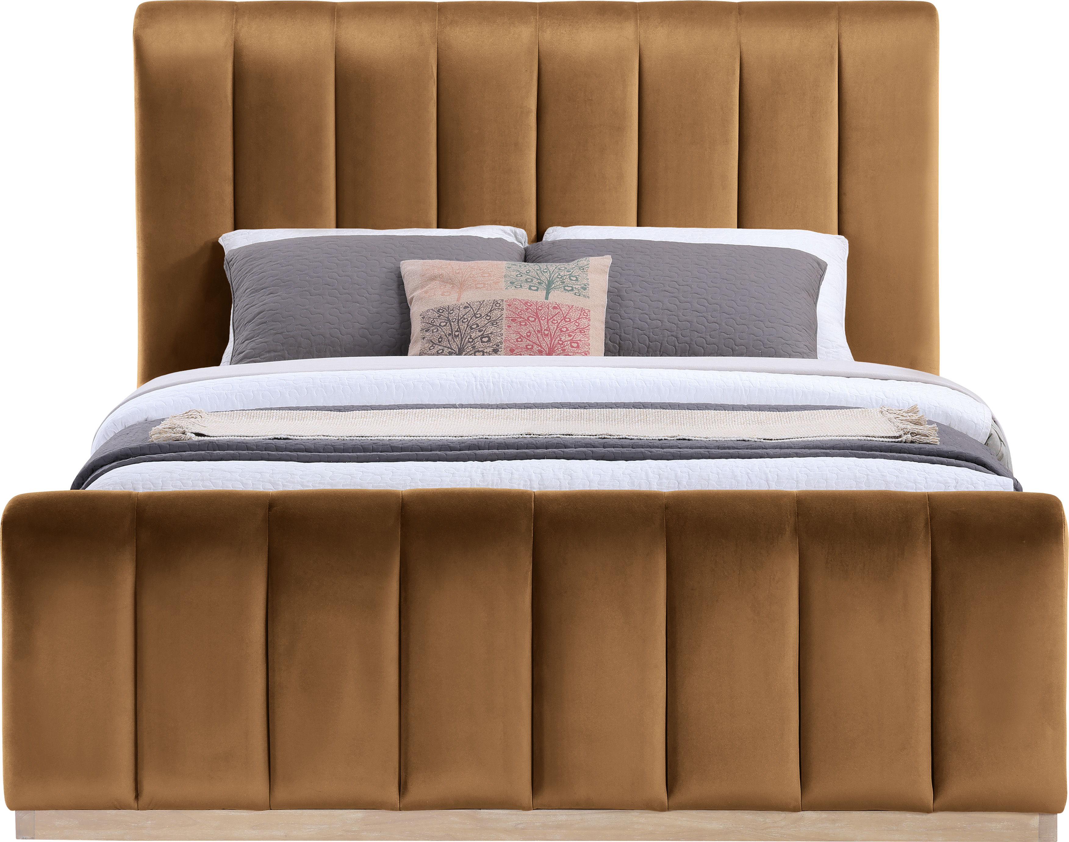 Amara - Velvet Queen Bed - Saddle