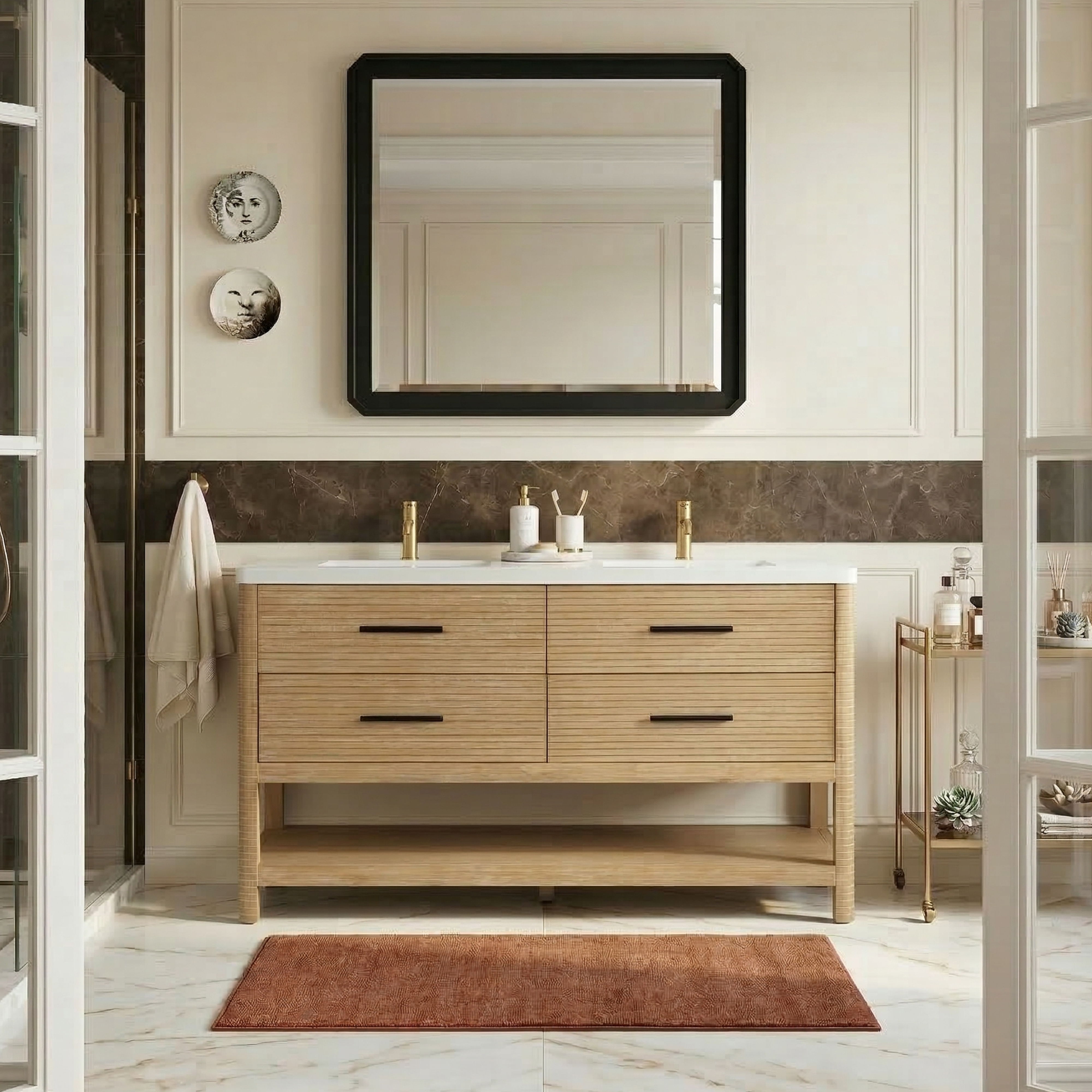 Oakwell - 60'' Bathroom Vanity - Natural / White