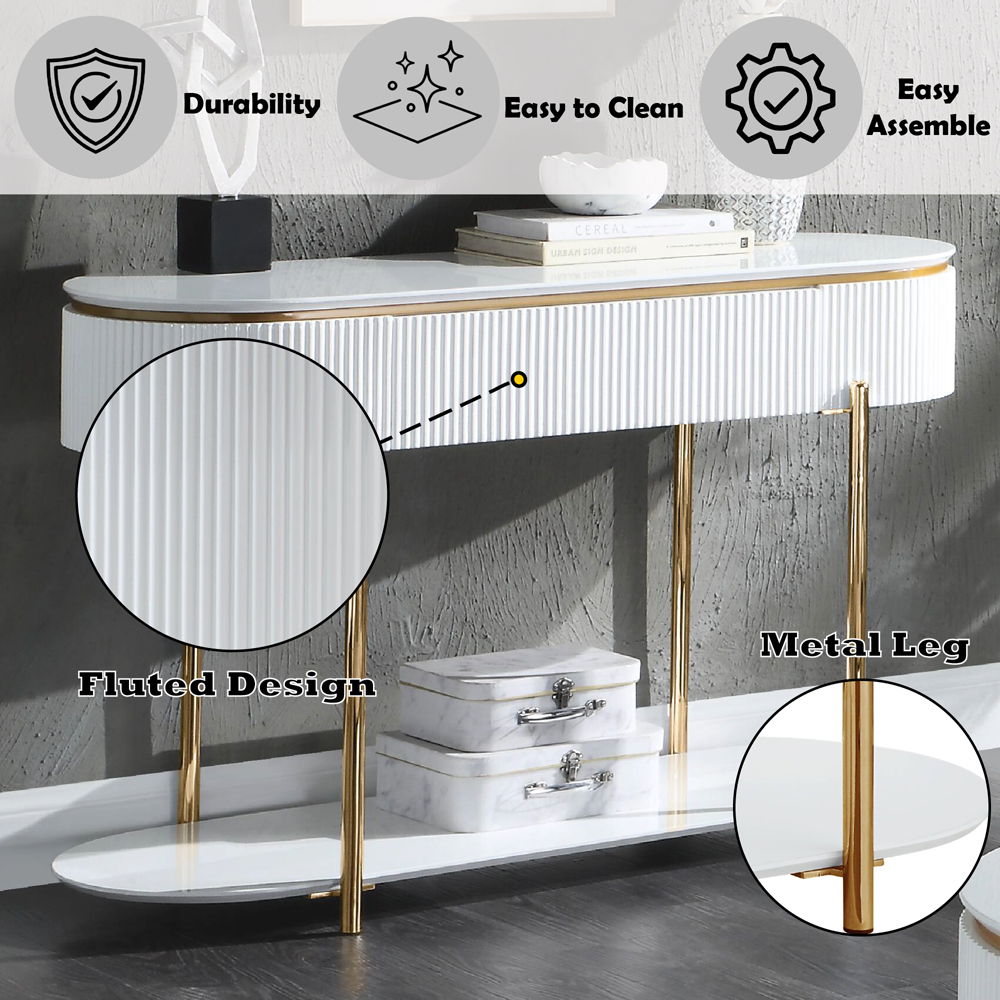Daveigh - Sofa Table - White High Gloss & Gold, white, view 6
