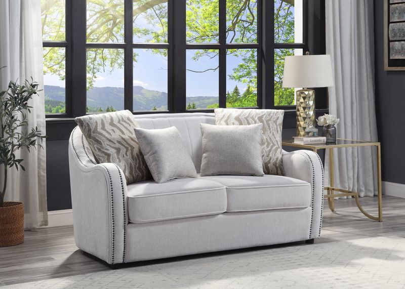 Mahler - Loveseat With 4 Pillows - Beige Linen, beige