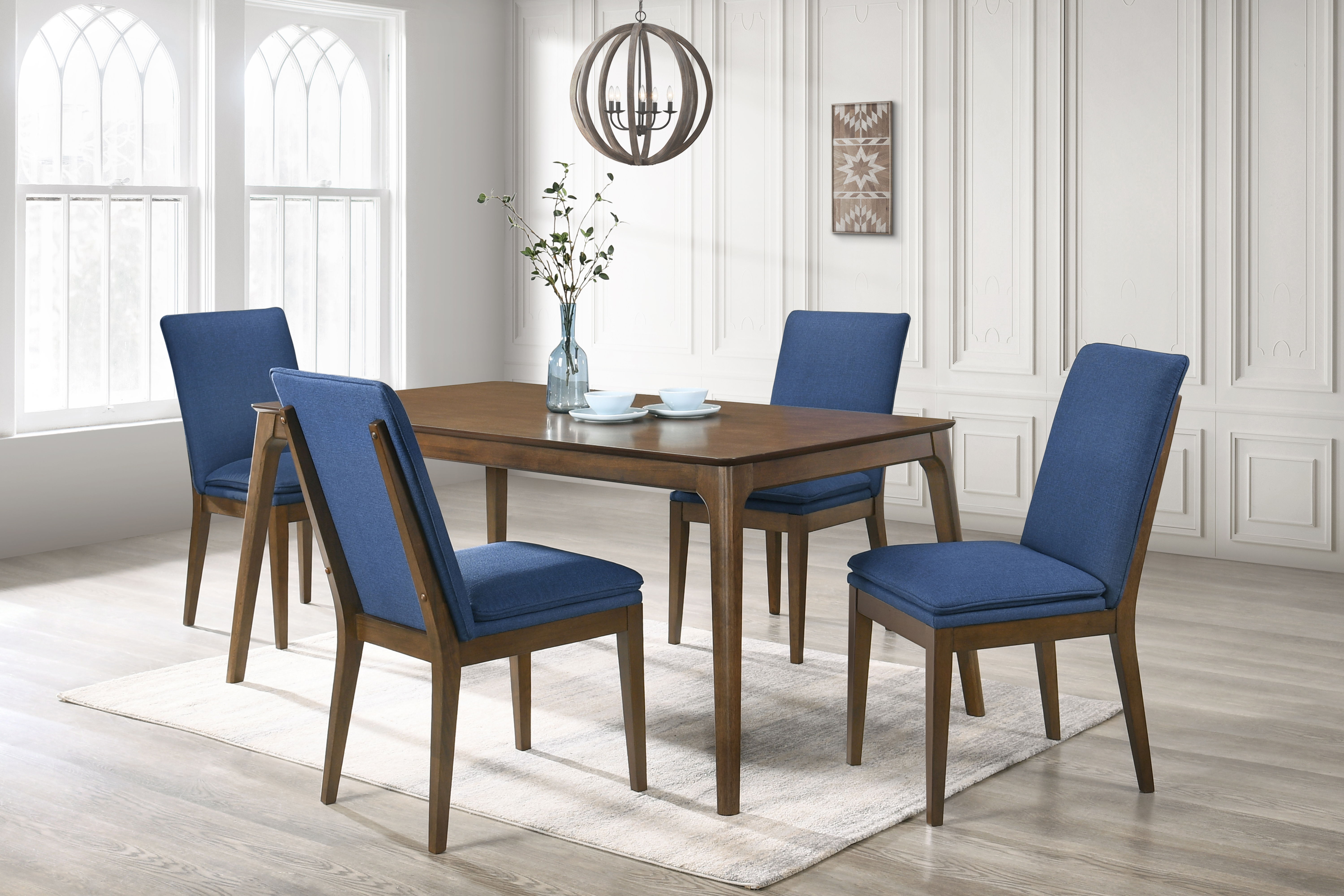 Maggie - Dining Table With 4 Blue Chairs - Dark Brown