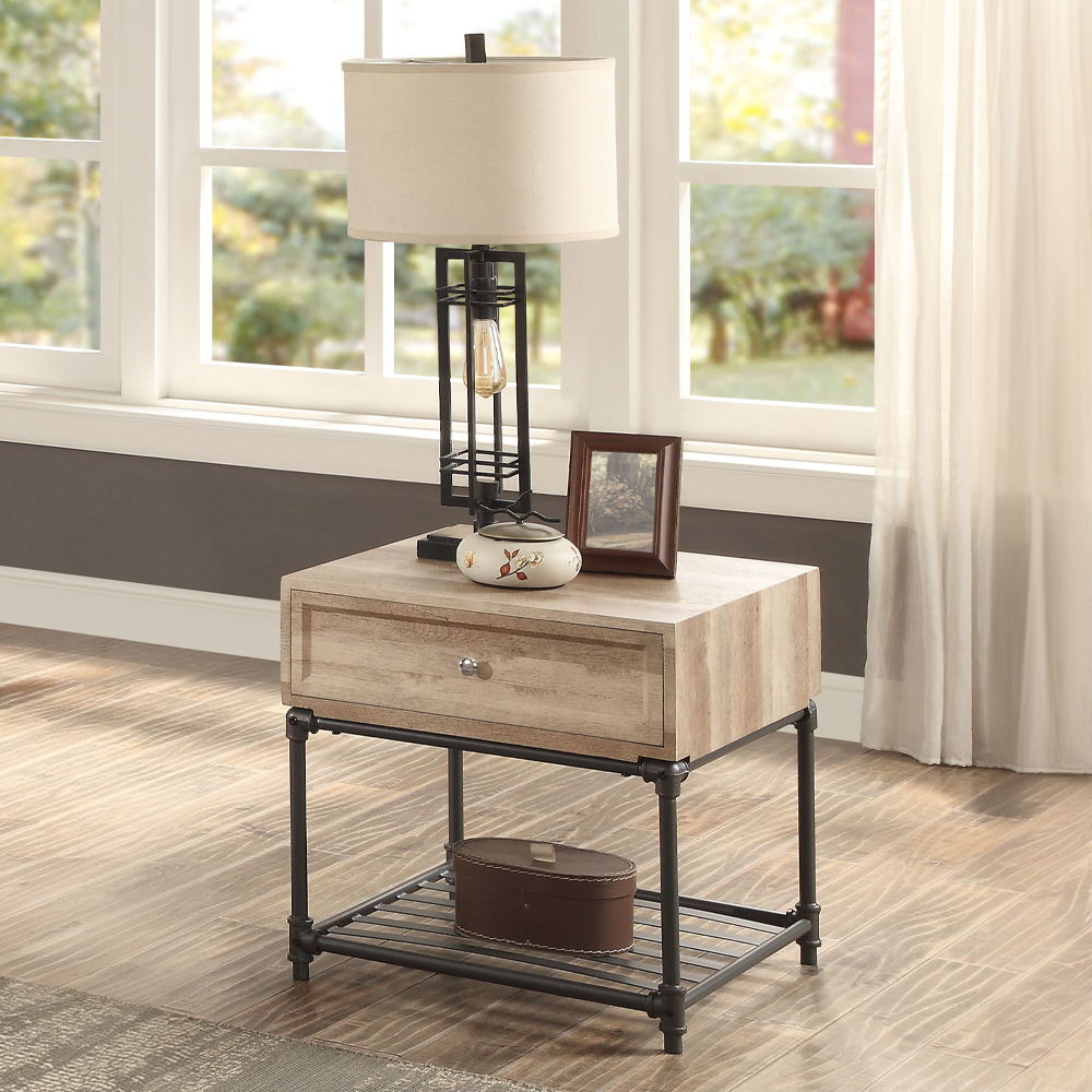 Brantley II - End Table - Oak & Sandy Black, light brown