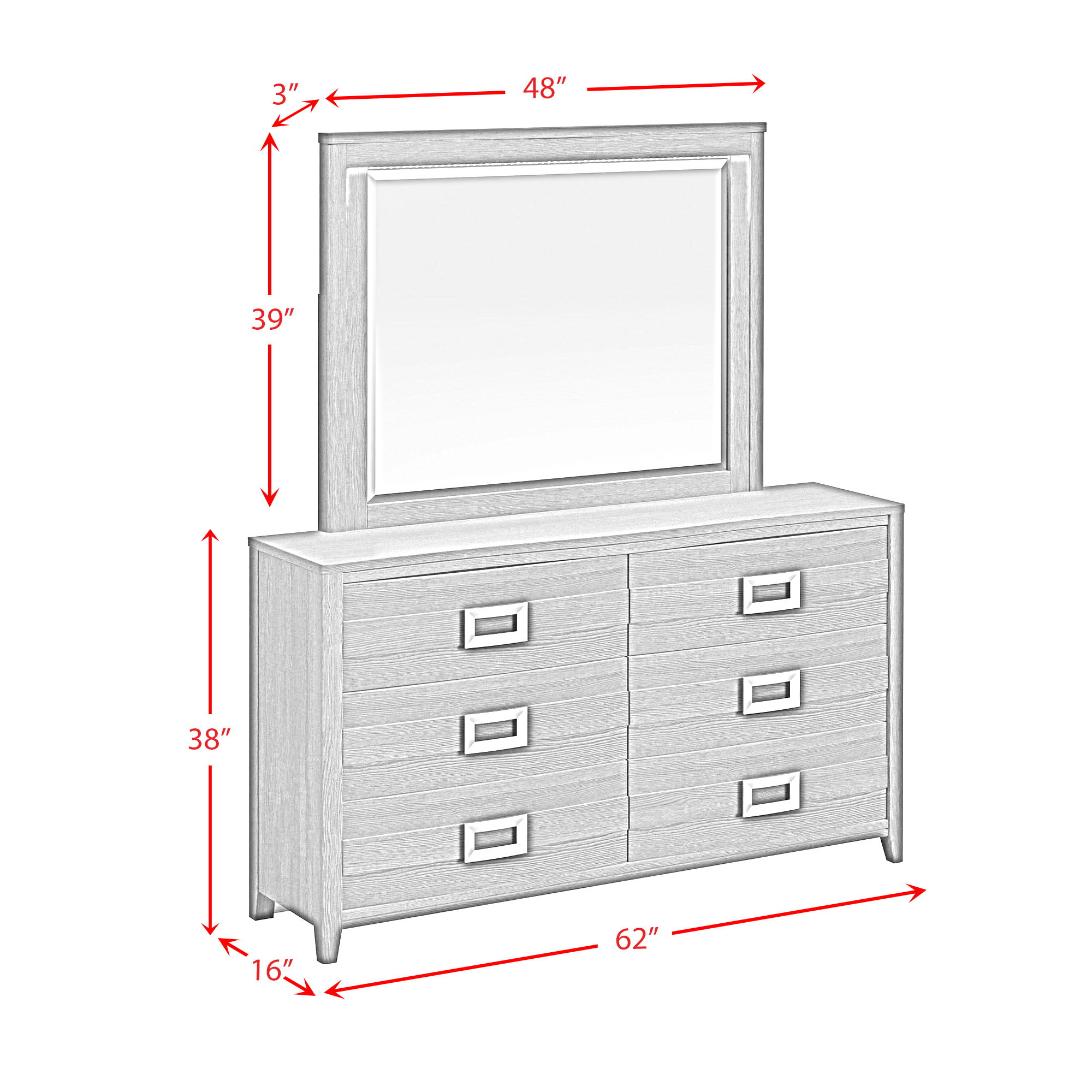 Tobias - Dresser And Mirror Set With LED - White