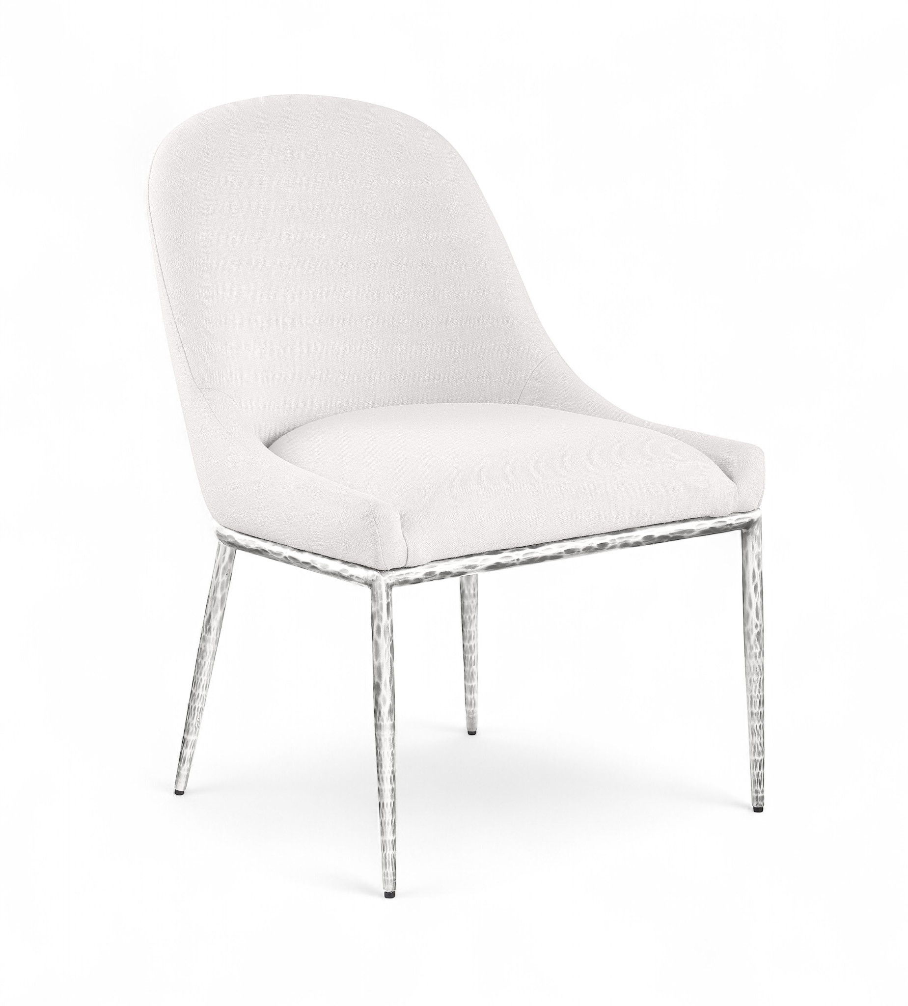 Ferro - Linen Textured Performance Fabric Upholstered Dining Side Chair - Cream / Brushed Silver