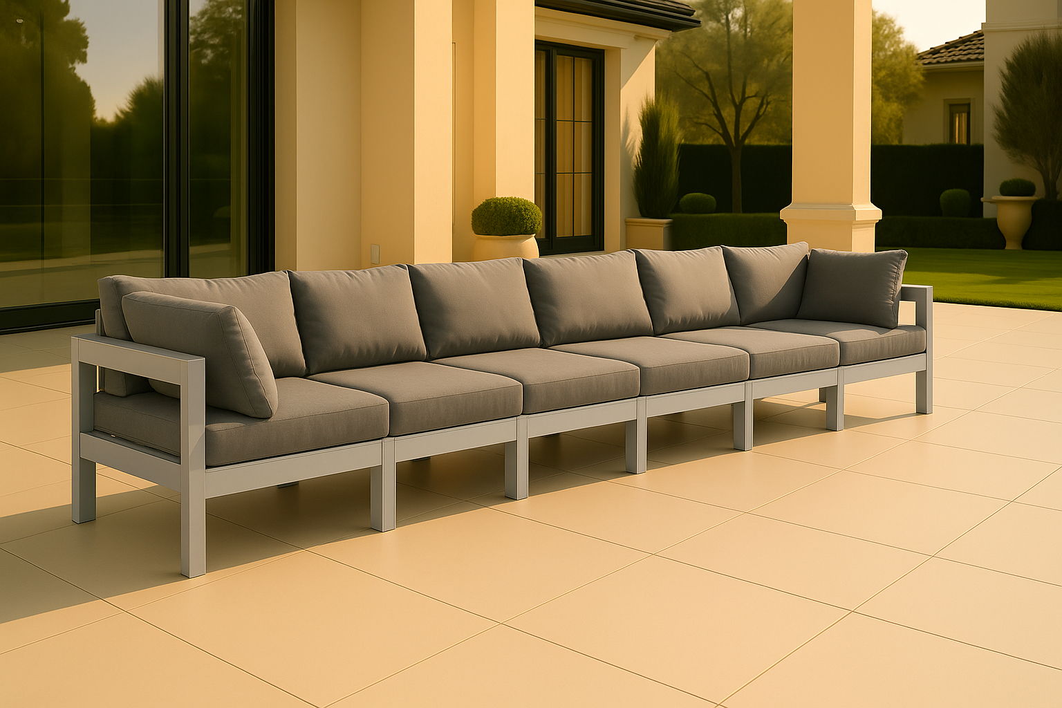 Nizuc - Outdoor Patio 6 Piece Modular Sofa With White Frame - Gray