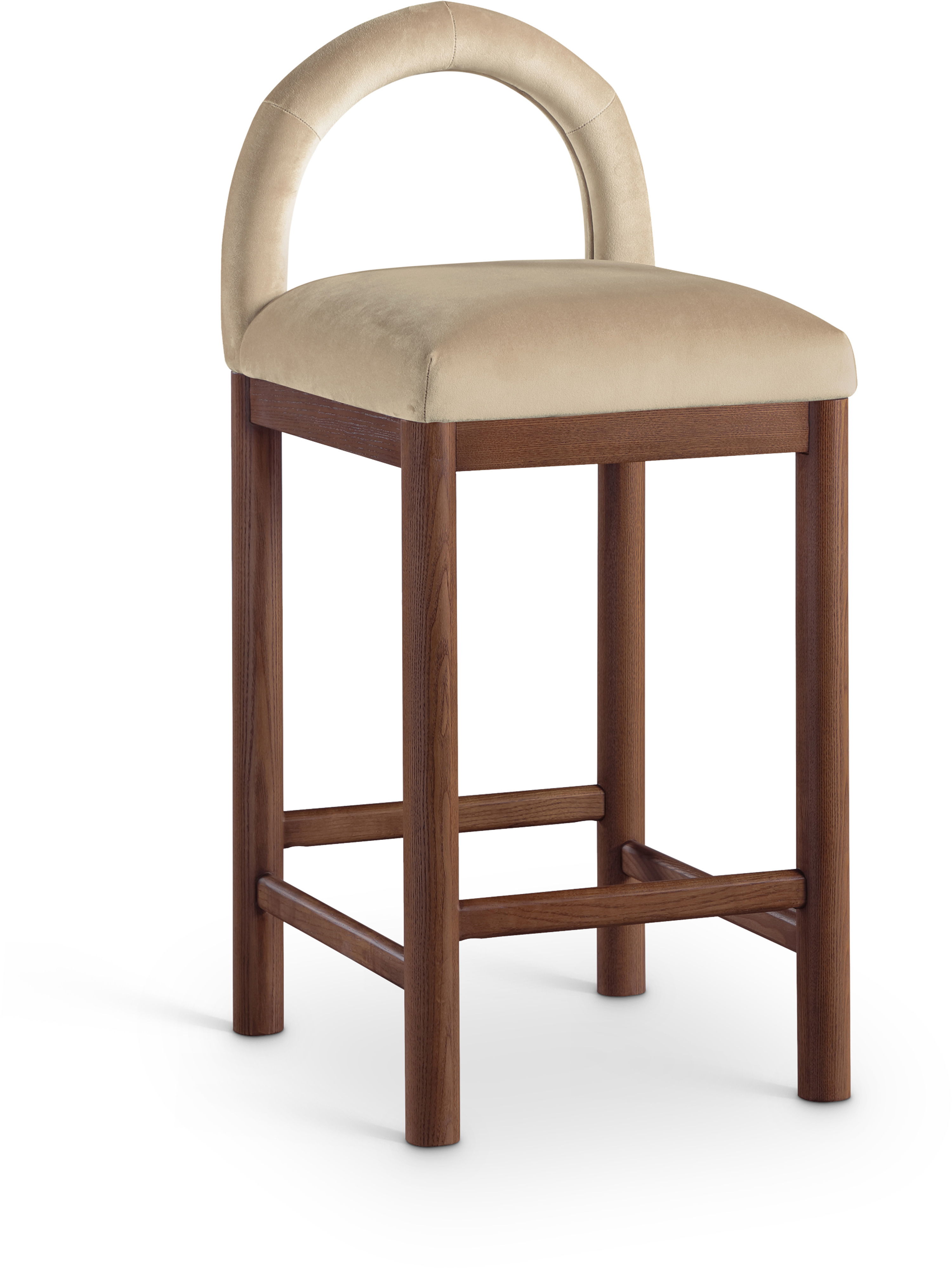 Conrad - Velvet Counter Stool With Brown Legs - Beige