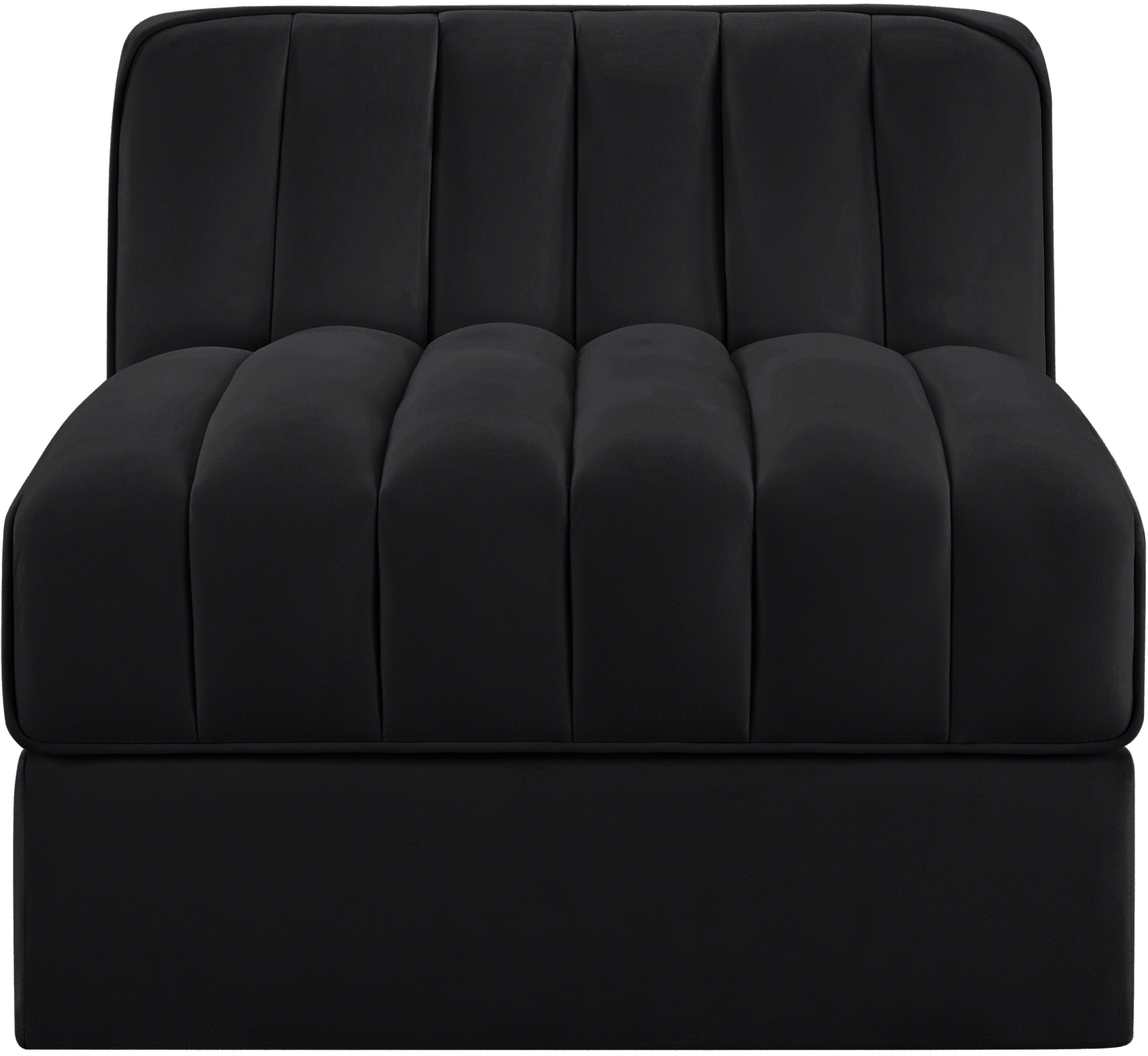 Rummi - Velvet Performance Fabric Upholstered Modular Armless Chair - Black