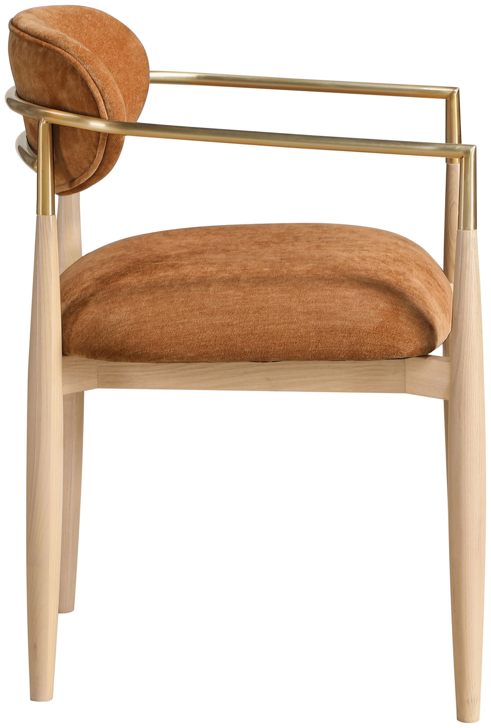 Riccio - Performance Fabric Upholstered Dining Arm Chair (Set of 2) With Light Brown Legs - Cognac