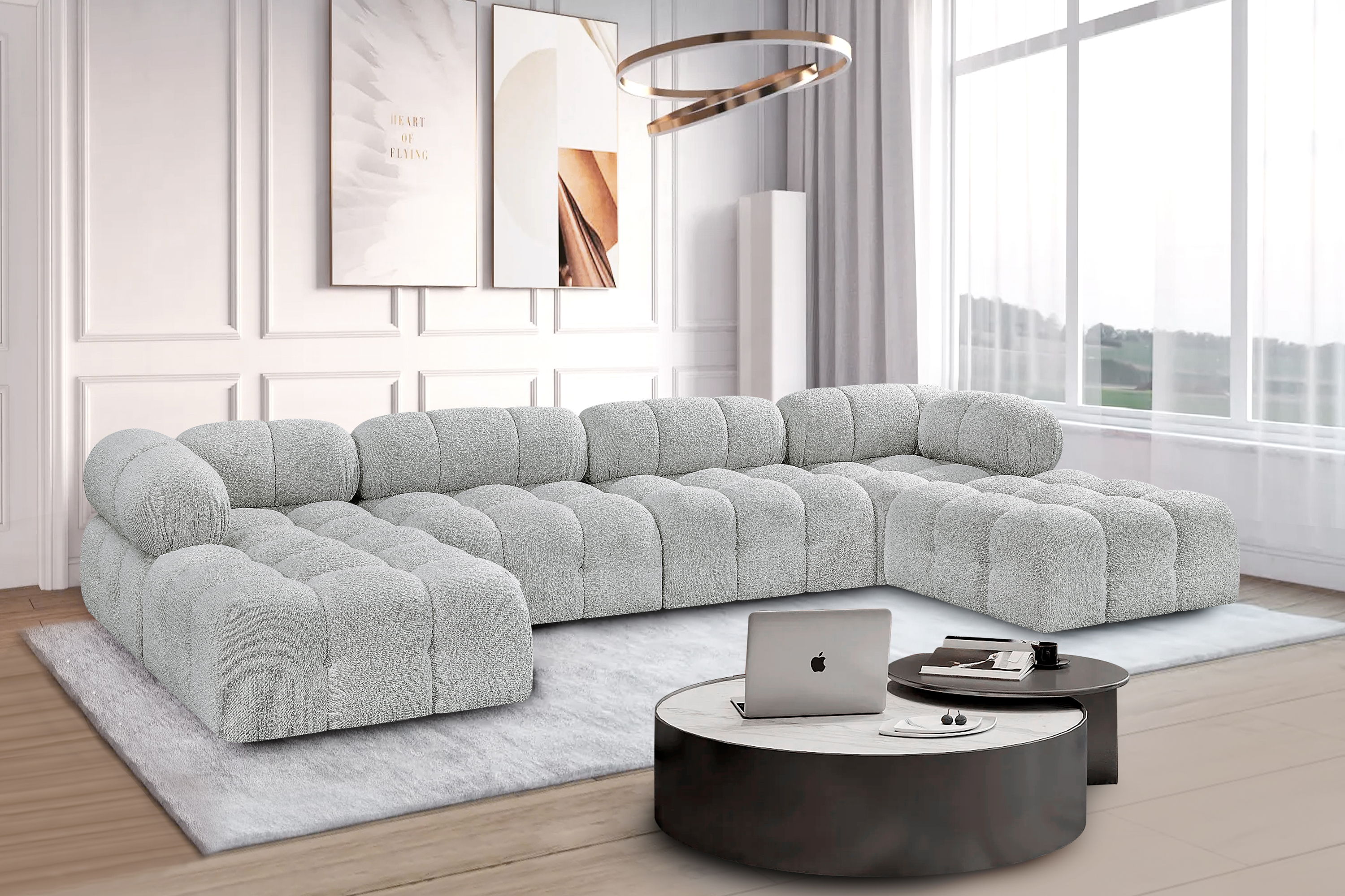 Ames - 6 Piece Fabric Modular U-Shaped Sectional - Gray
