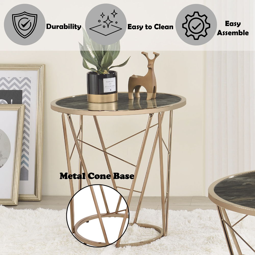 Cicatrix - End Table - Faux Black Marble Glass Top & Champagne, black, view 2