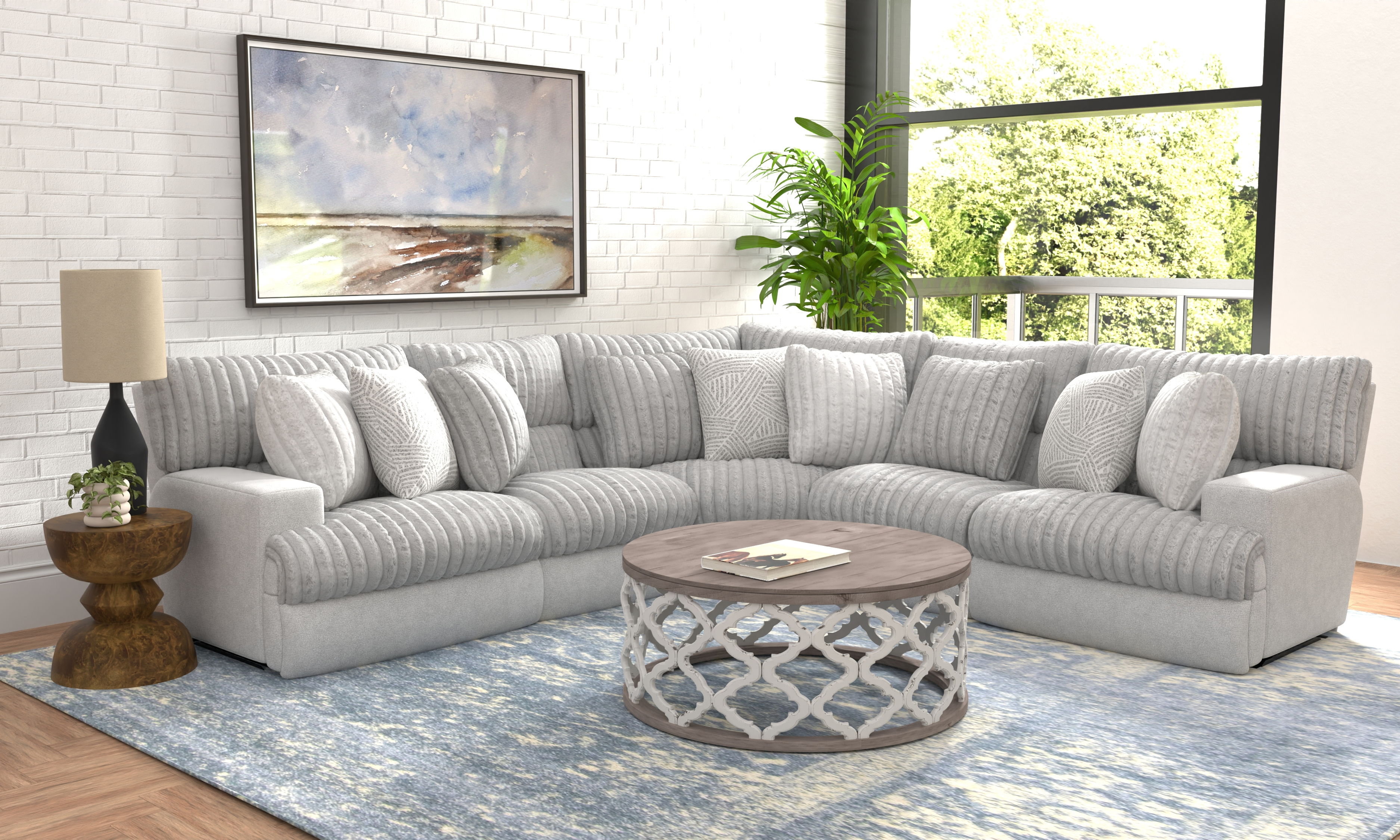 Abraxas - 5 Piece Upholstered Reclining Sectional With 2 Power Lay-Flat Reclining Seats - Moonstruck