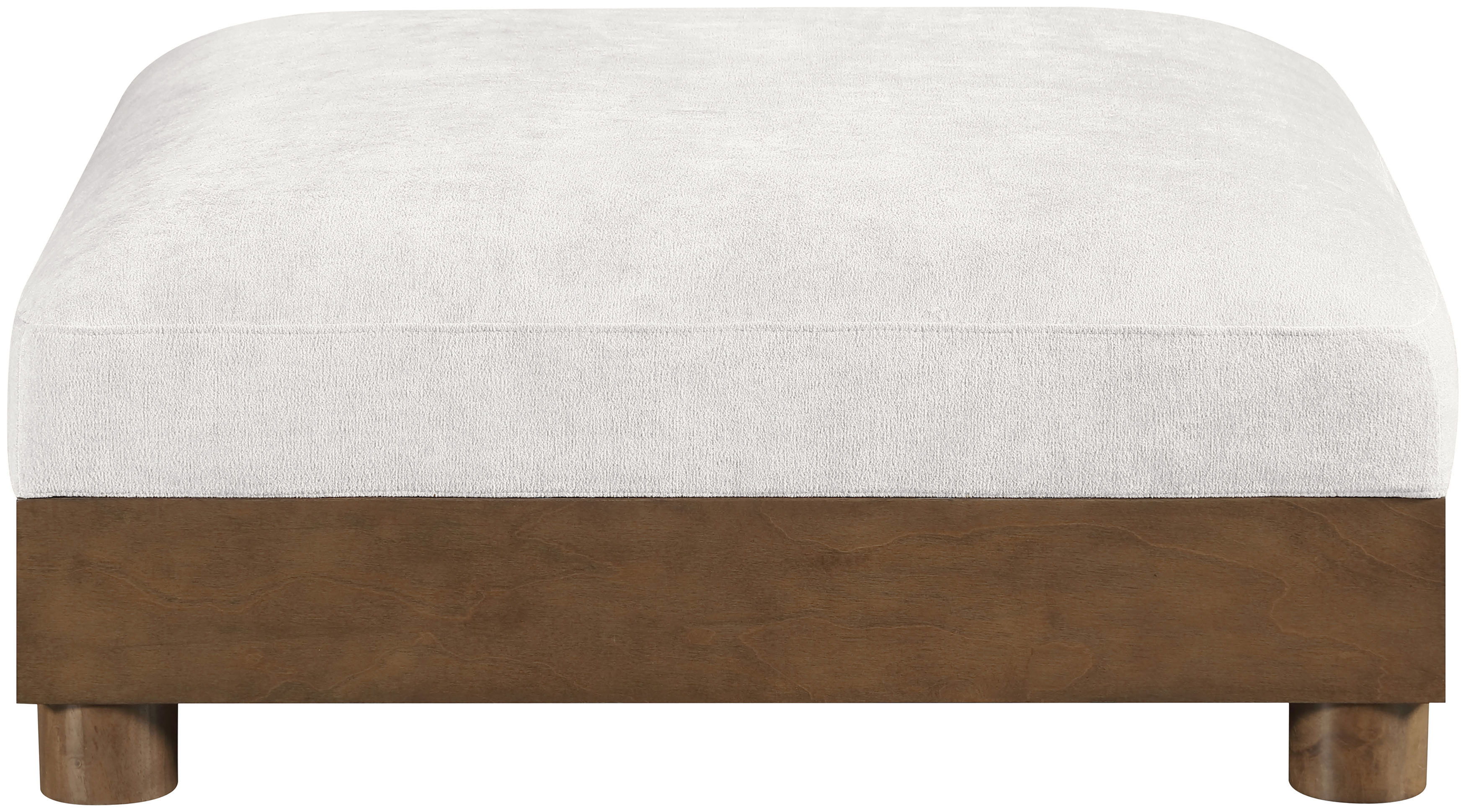 Turin - Chenille Fabric Upholstered Modular Ottoman - Cream / Brown Walnut