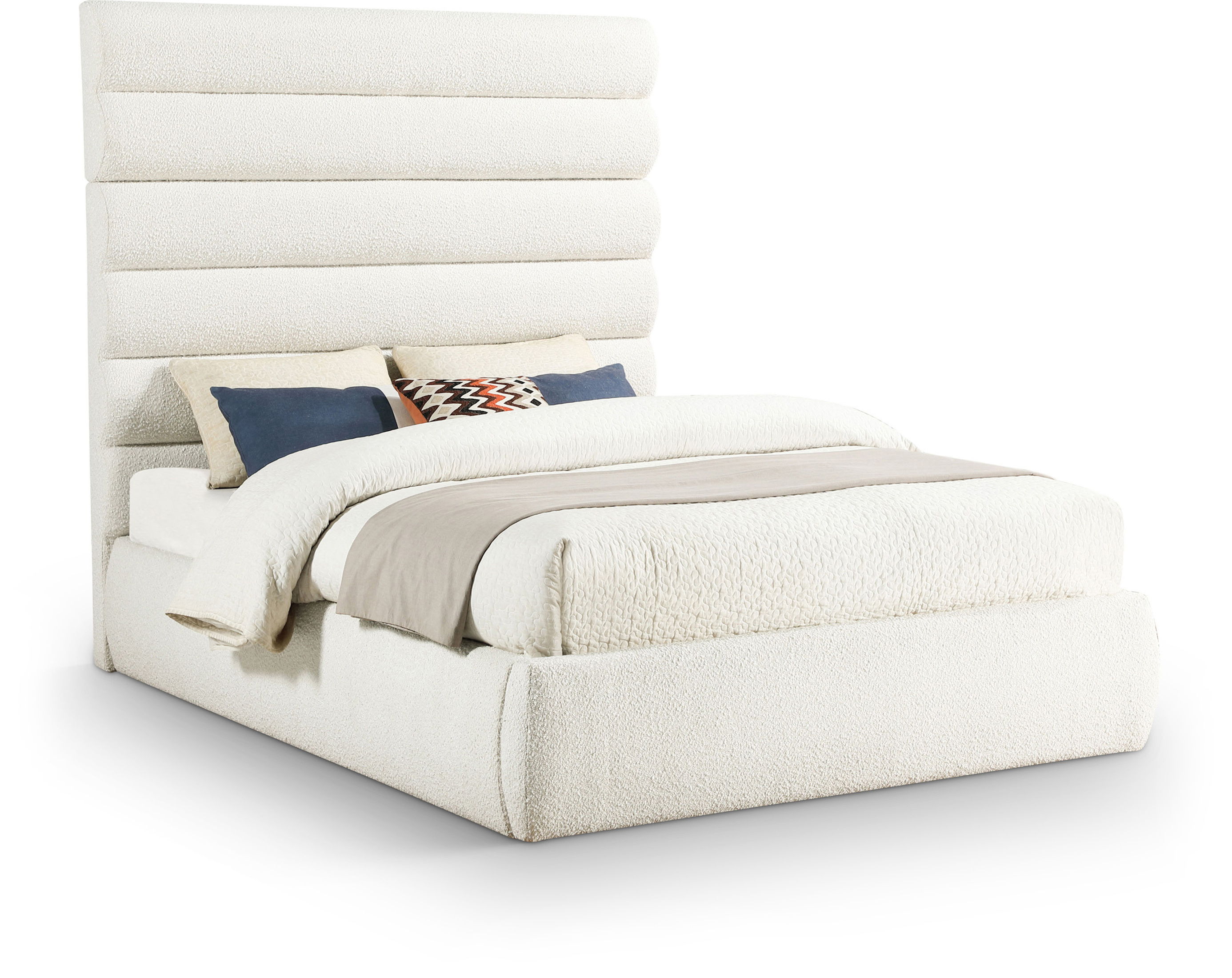 Adam - Boucle Fabric Queen Bed With 70.5" Headboard - White