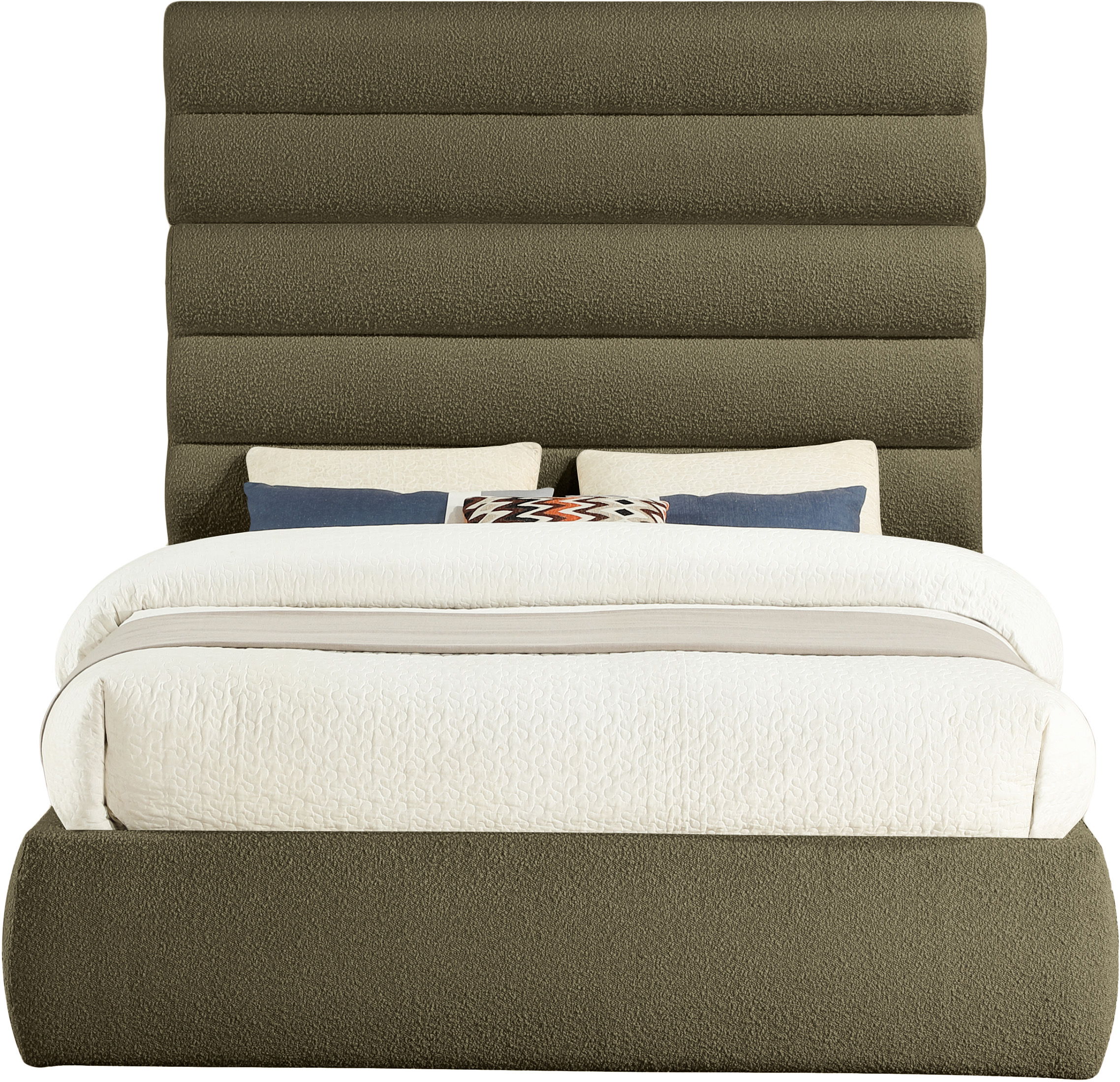 Adam - Boucle Fabric Queen Bed With 70.5" Headboard - Olive