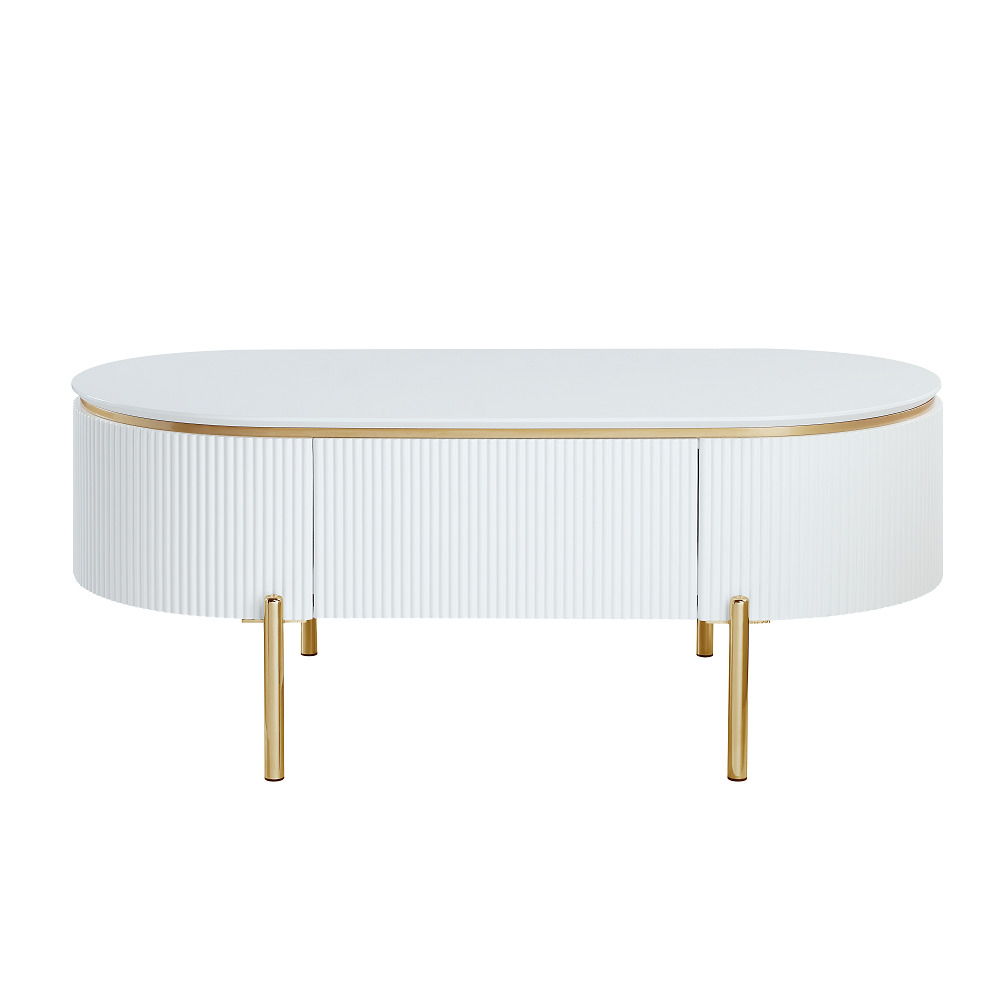 Daveigh - Coffee Table - White High Gloss & Gold, white, view 8