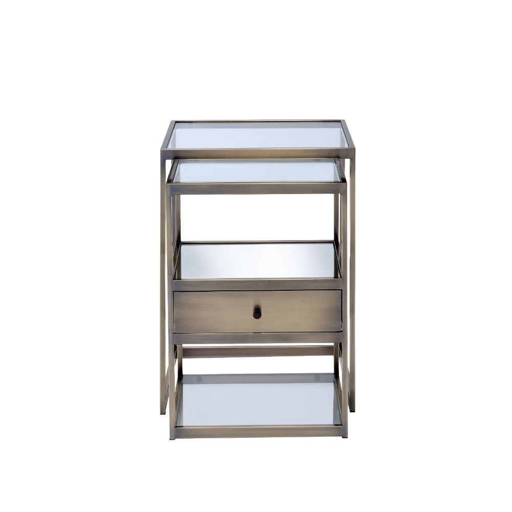 Enca - Nesting Table Set - Clear Glass & Antique Brass, light brown, view 7