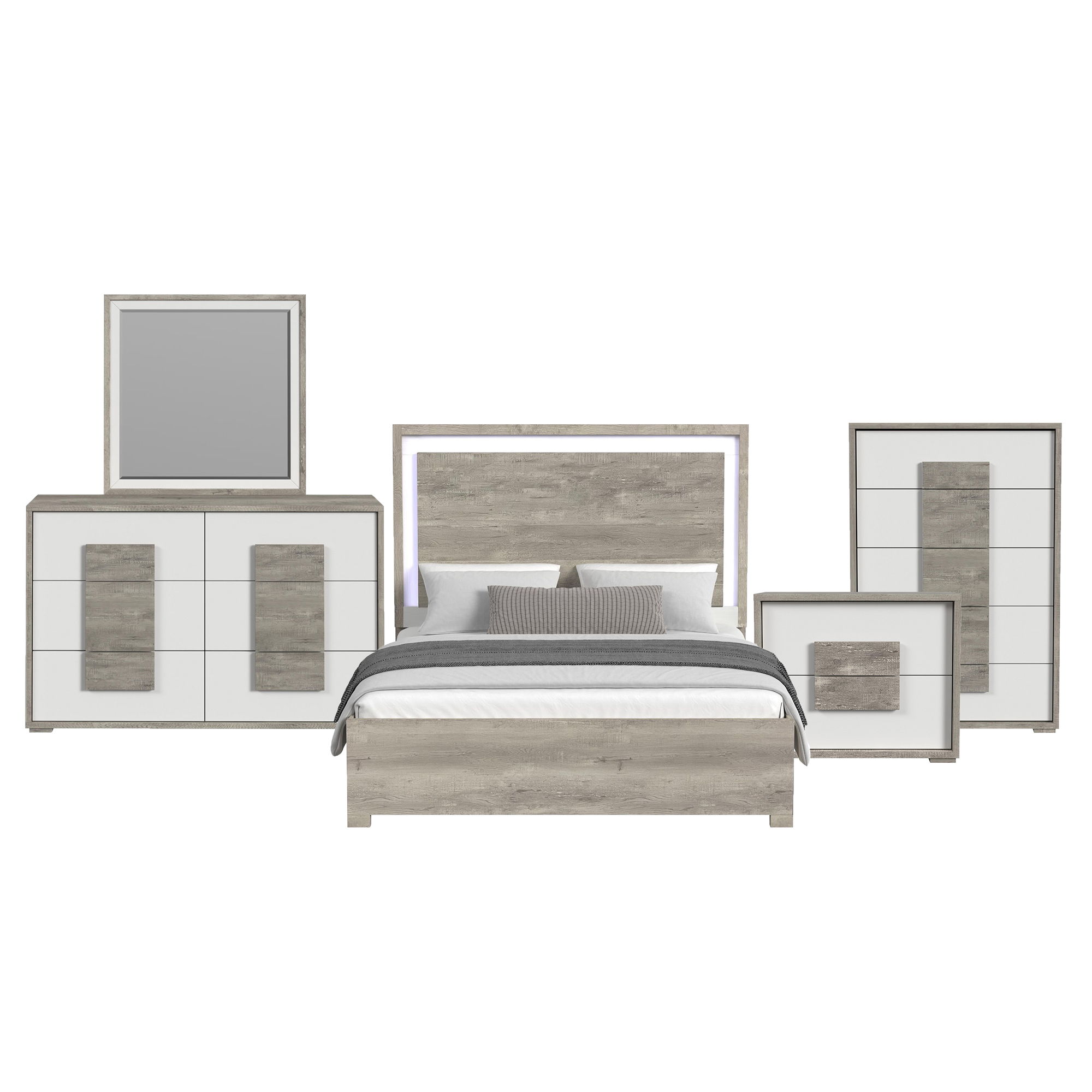 King · 5 Pc · Bedroom Set With LED