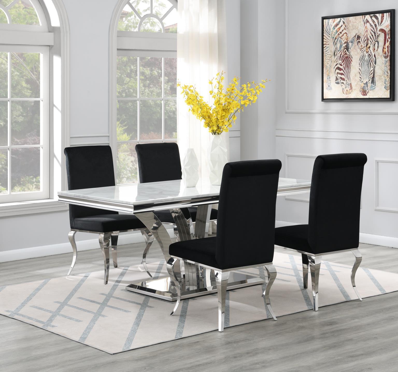 G-083-T-WHITE - 5 Piece Dining Room Set (Table, 4 Velvet Chairs) - White / Black
