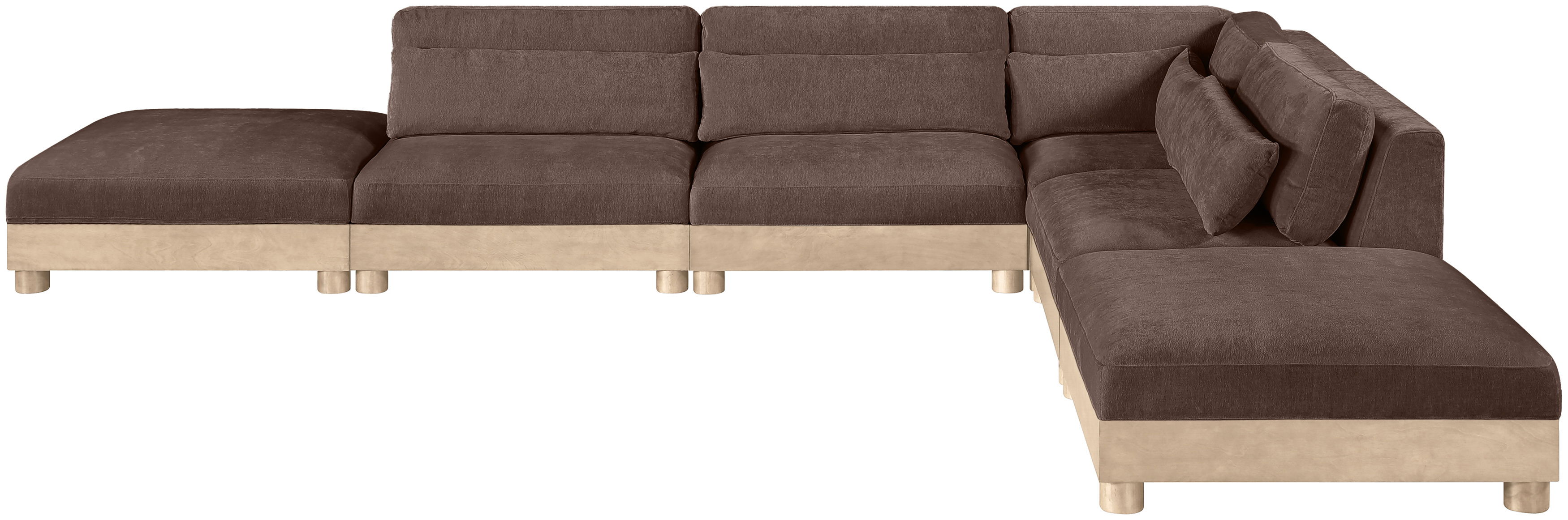 Turin - 160" Chenille Fabric Upholstered 6 Piece Modular Sectional - Brown / Natural Oak