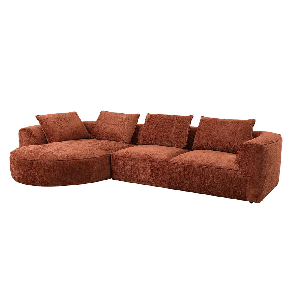 Aceso - Sectional Sofa With 4 Pillows - Rust Brown Chenille, dark brown