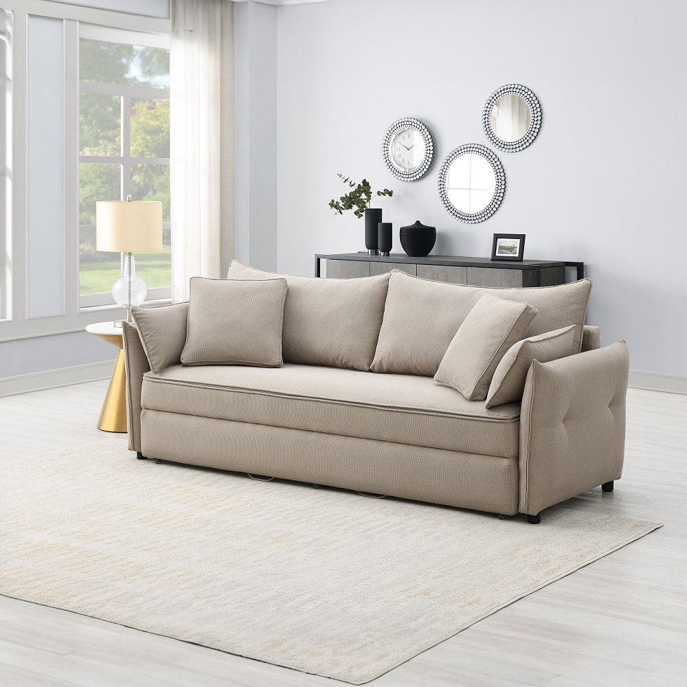 Irina - Sofa With Sleeper - Beige Fabric, beige