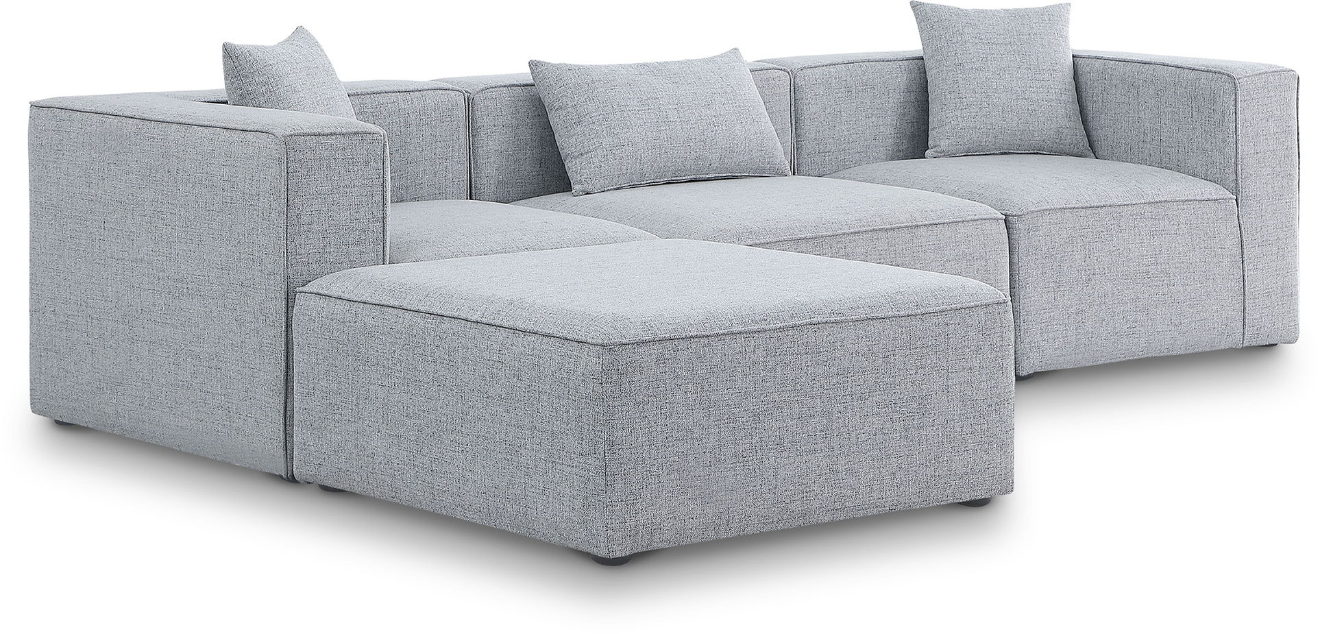 Cube - Linen 4 Piece Modular Sectional With Chaise - Gray
