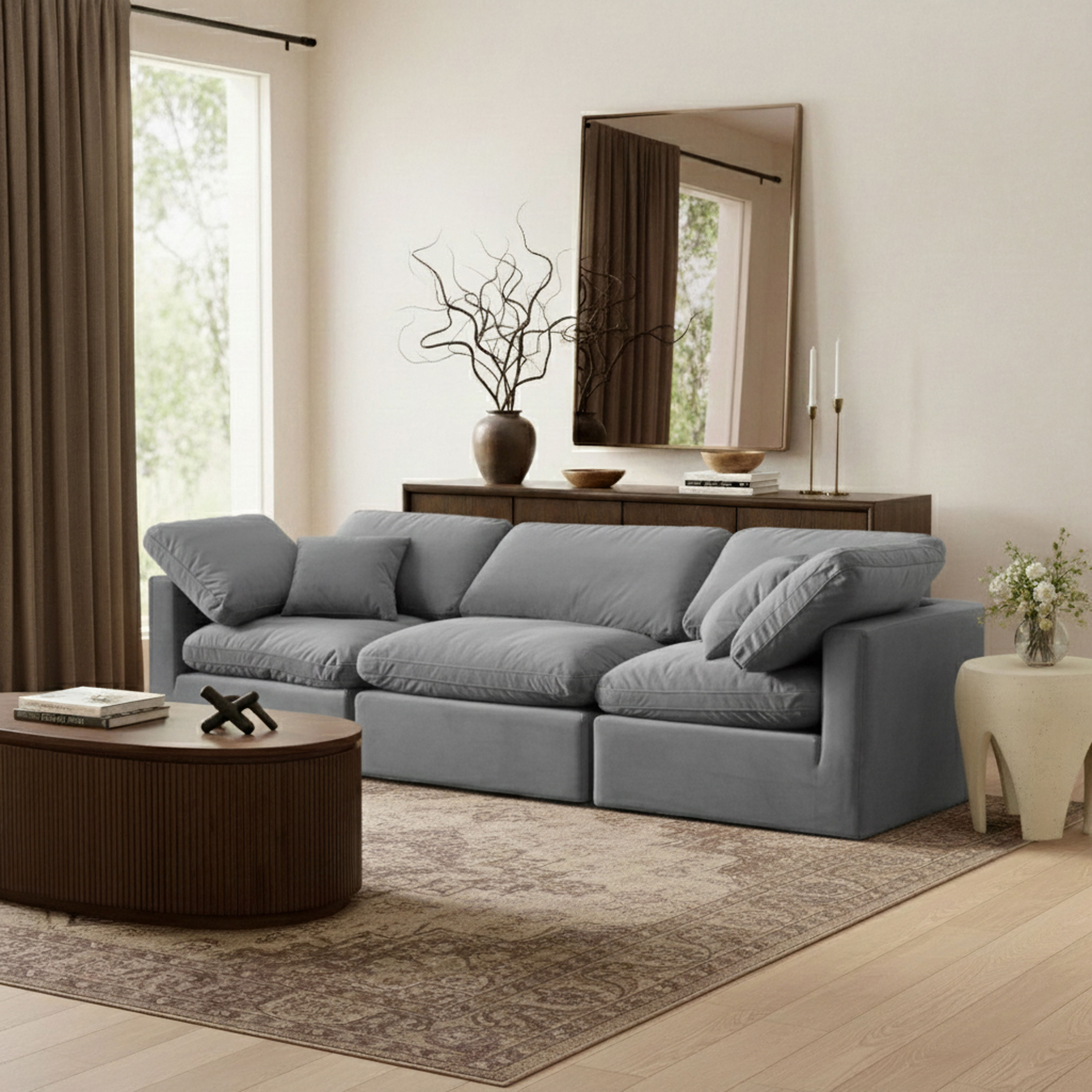 Indulge - Velvet 3 Piece Modular Sofa - Gray