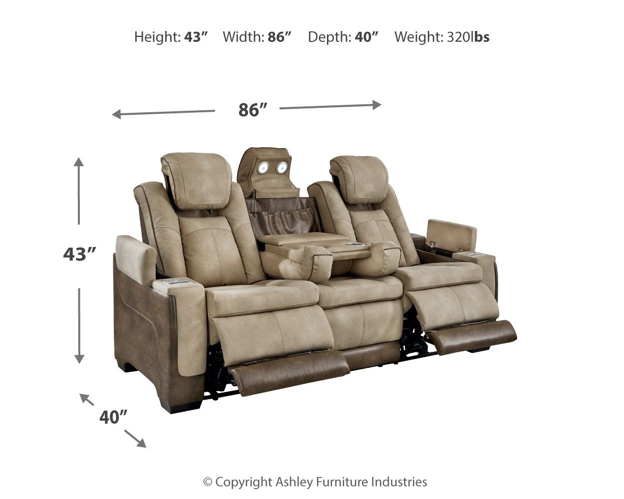 Ashley Furniture Next-Gen Durapella - Power Reclining Sofa/Adj Headrest - Sand - Image 4
