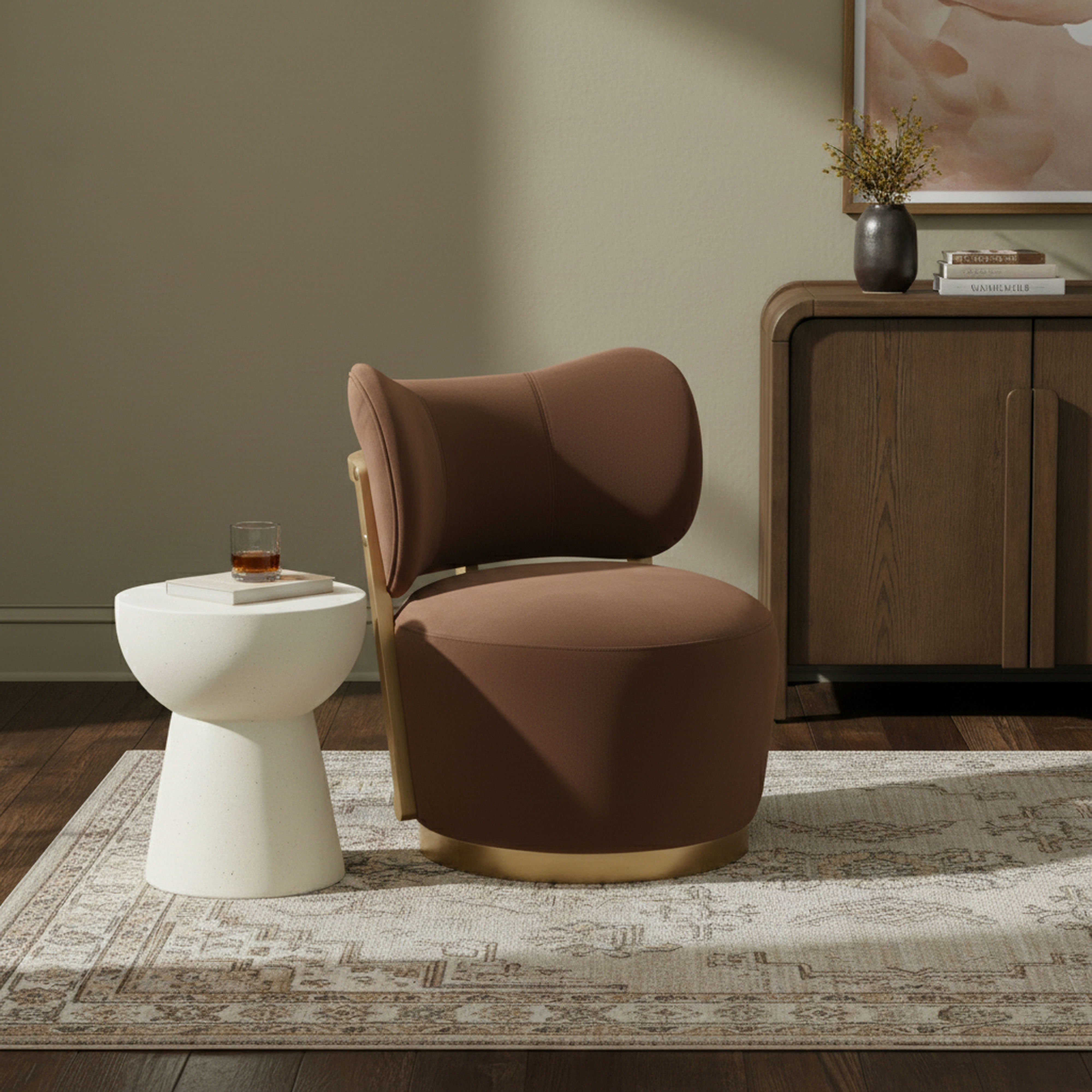 Elara - Velvet Upholstered Swivel Accent Chair - Cognac