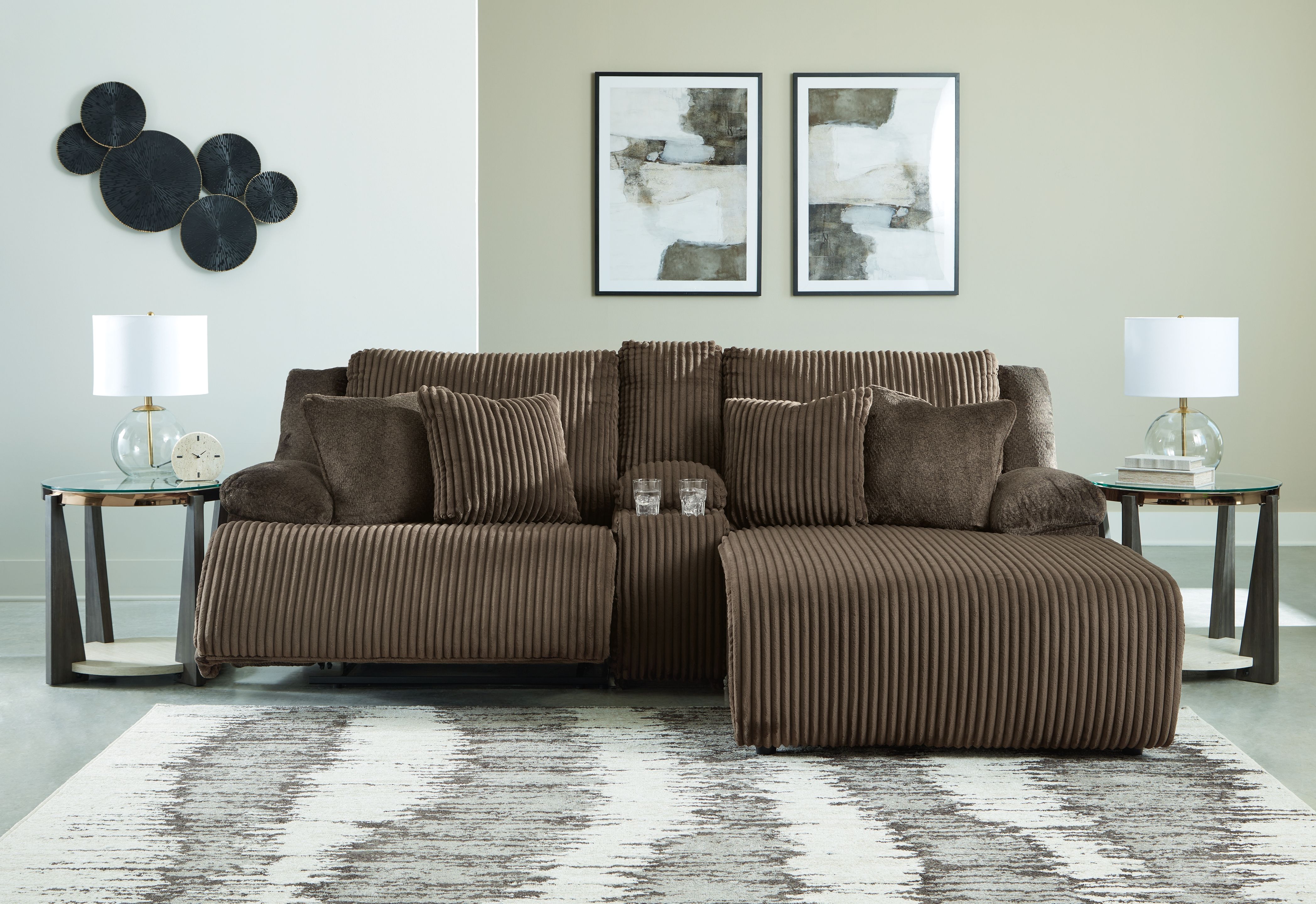 Ashley Furniture Top Tier - 3-Piece Reclining Sectional Sofa With Raf Press Back Chaise - Chocolate - Image 4