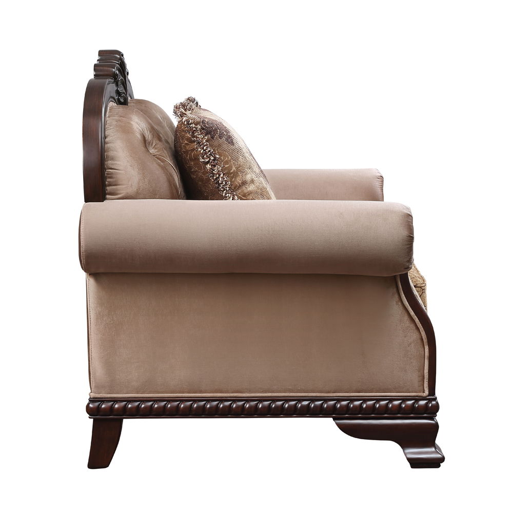 Chateau De Ville - Loveseat With 3 Pillows (Same Lv01589) - Fabric & Espresso, beige, view 6