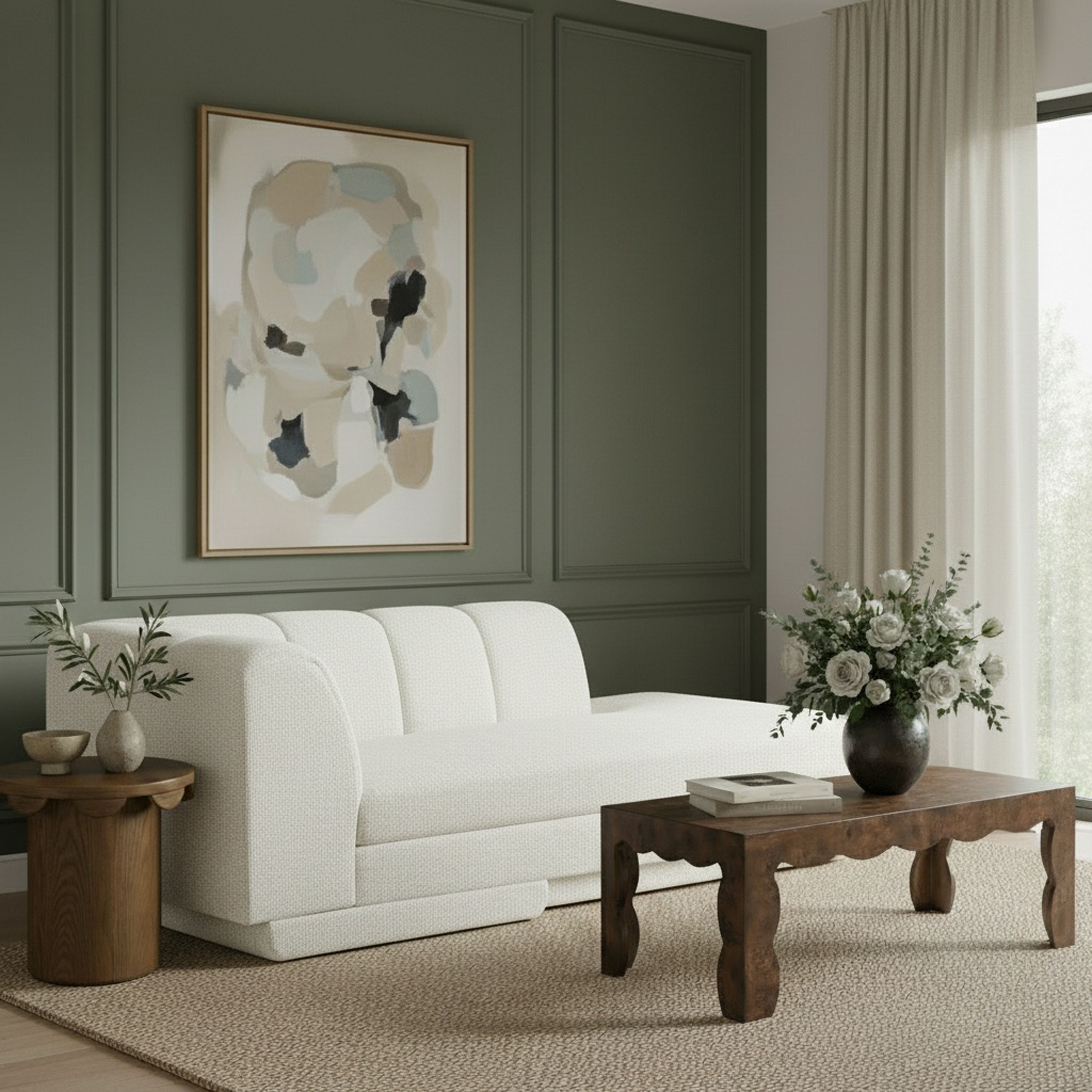 Modari - Fabric Upholstered Left Arm Chaise - Cream