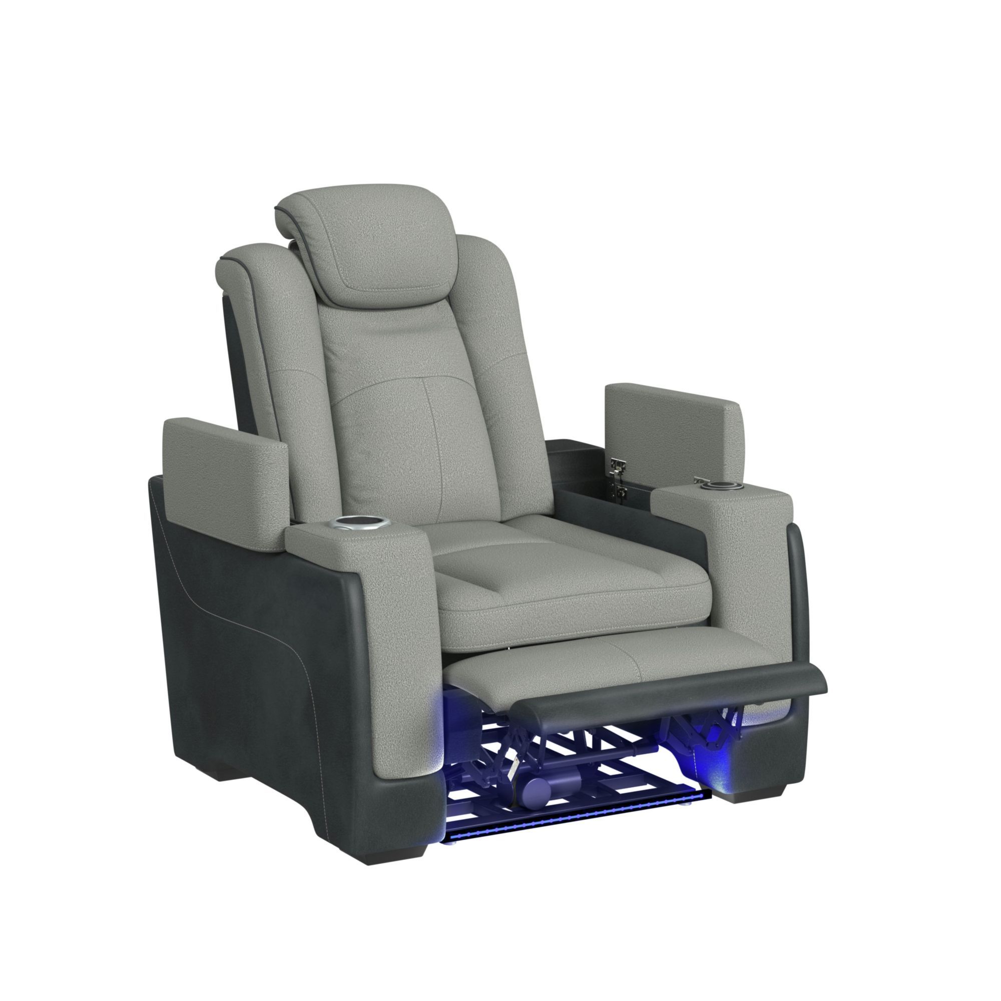 Lantana - LED Power Motion Recliner With Power Headrest, Wireless Charger And Cup Holder - Rocky Cement / Charcoal