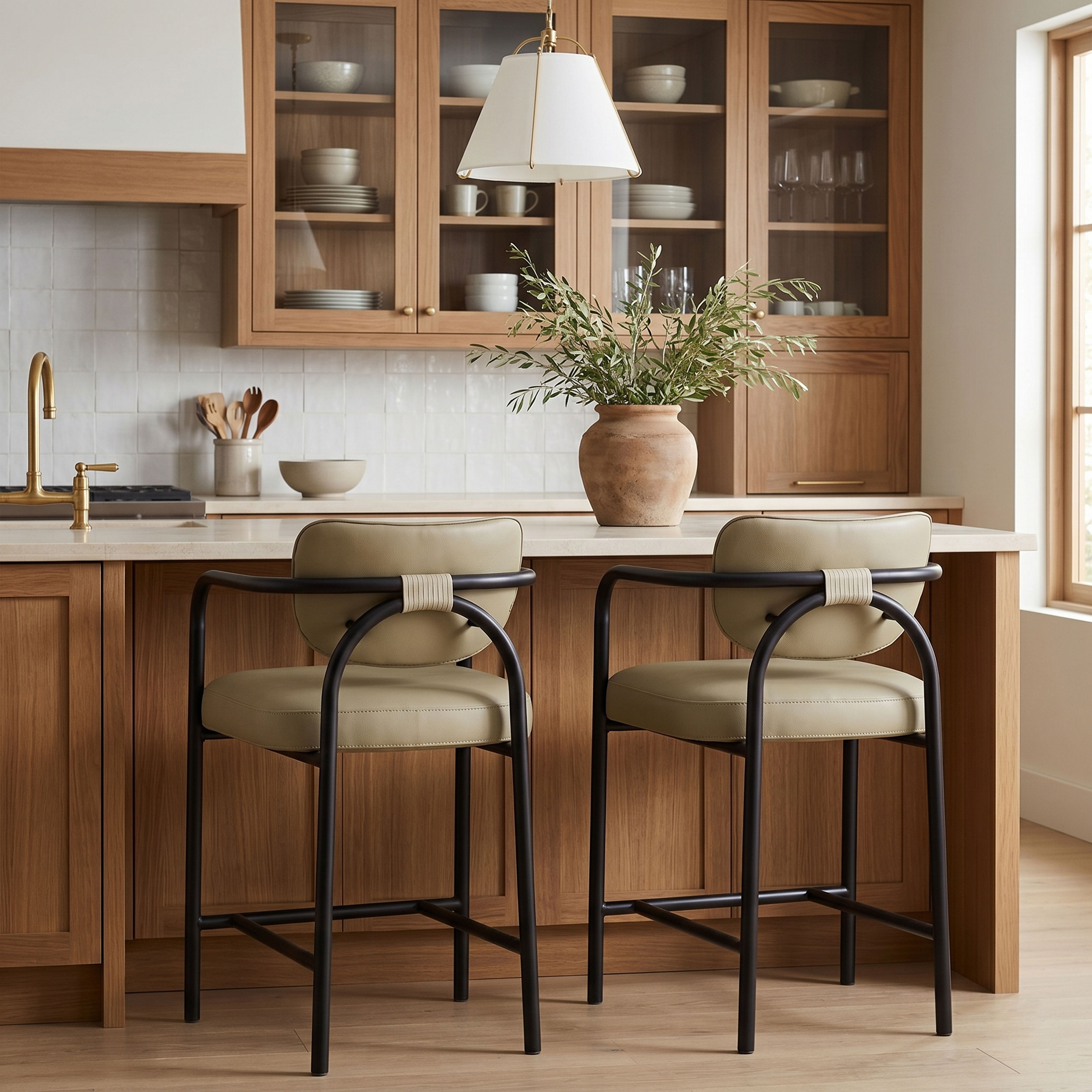 Serava - Vegan Leather Upholstered Counter Stool - Beige