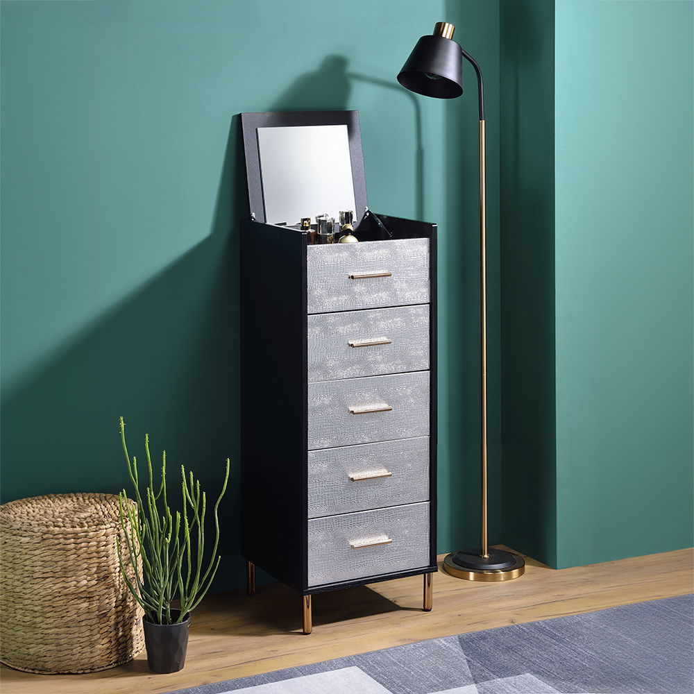 Myles - Jewelry Armoire - Black, Silver & Gold, black