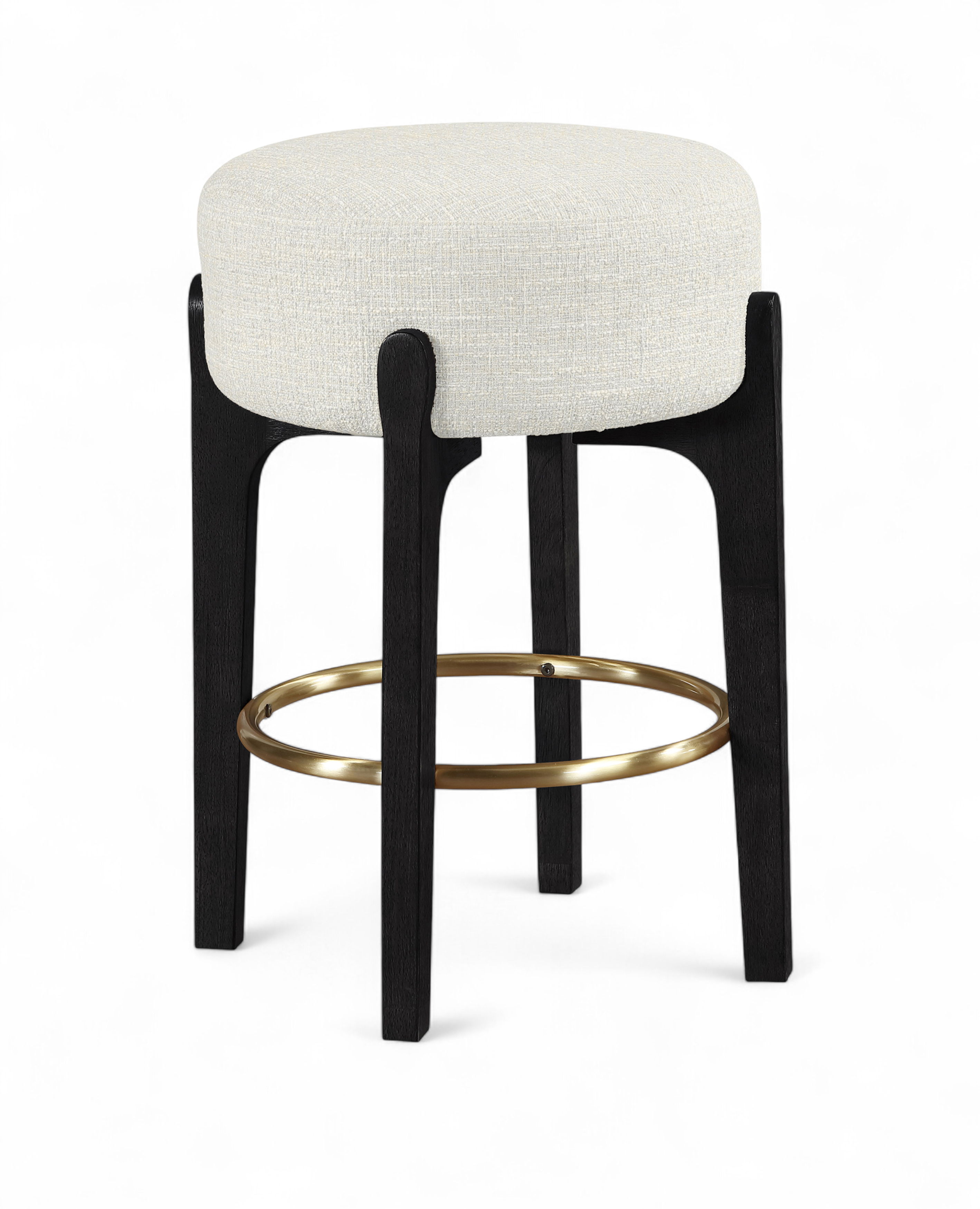 Torino - Fabric Upholstered Backless Counter Stool (Set of 2) - Cream / Brushed Black