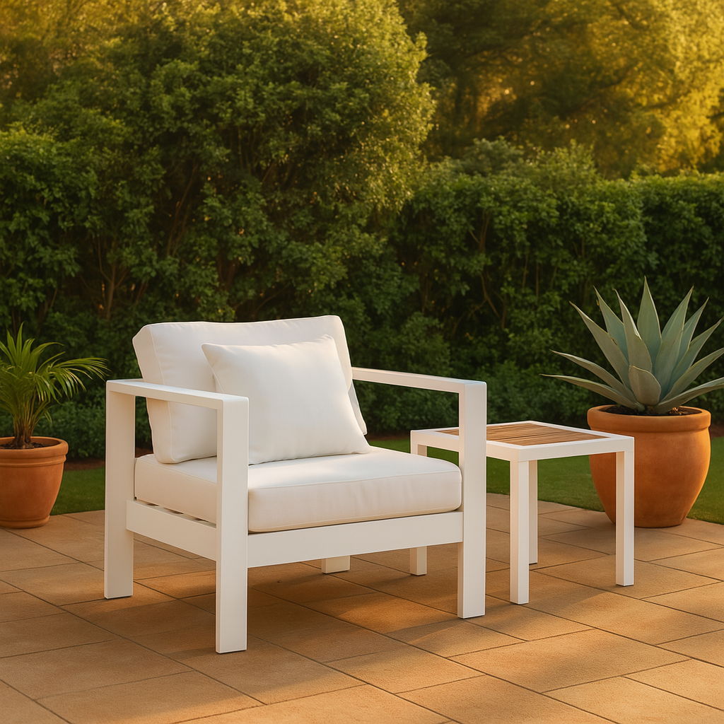 Nizuc - Outdoor Patio Arm Chair With White Frame - White
