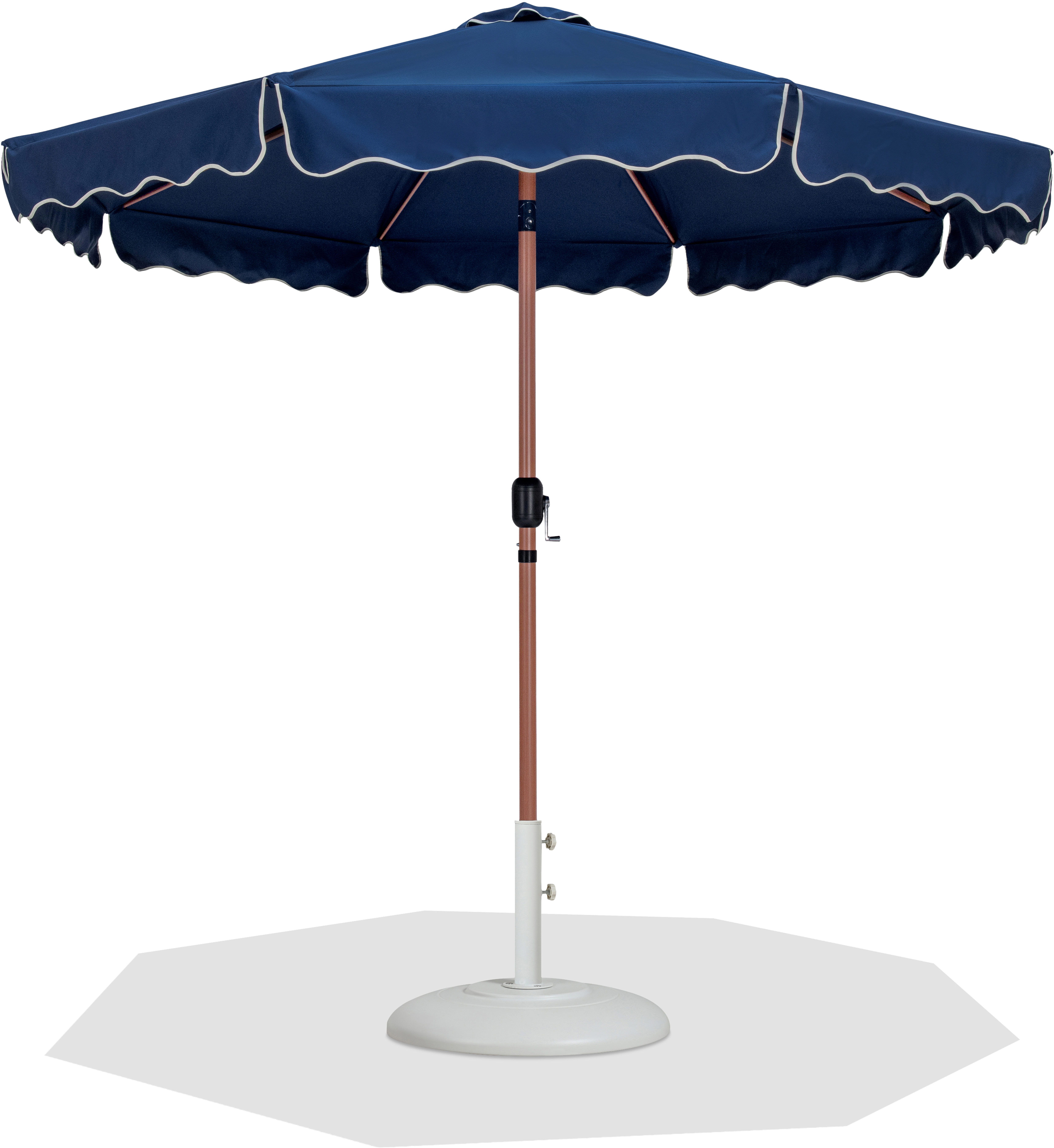 Amalfi - With Cream Piping Aluminum Patio Umbrella With White Base / Teak Pole - Navy