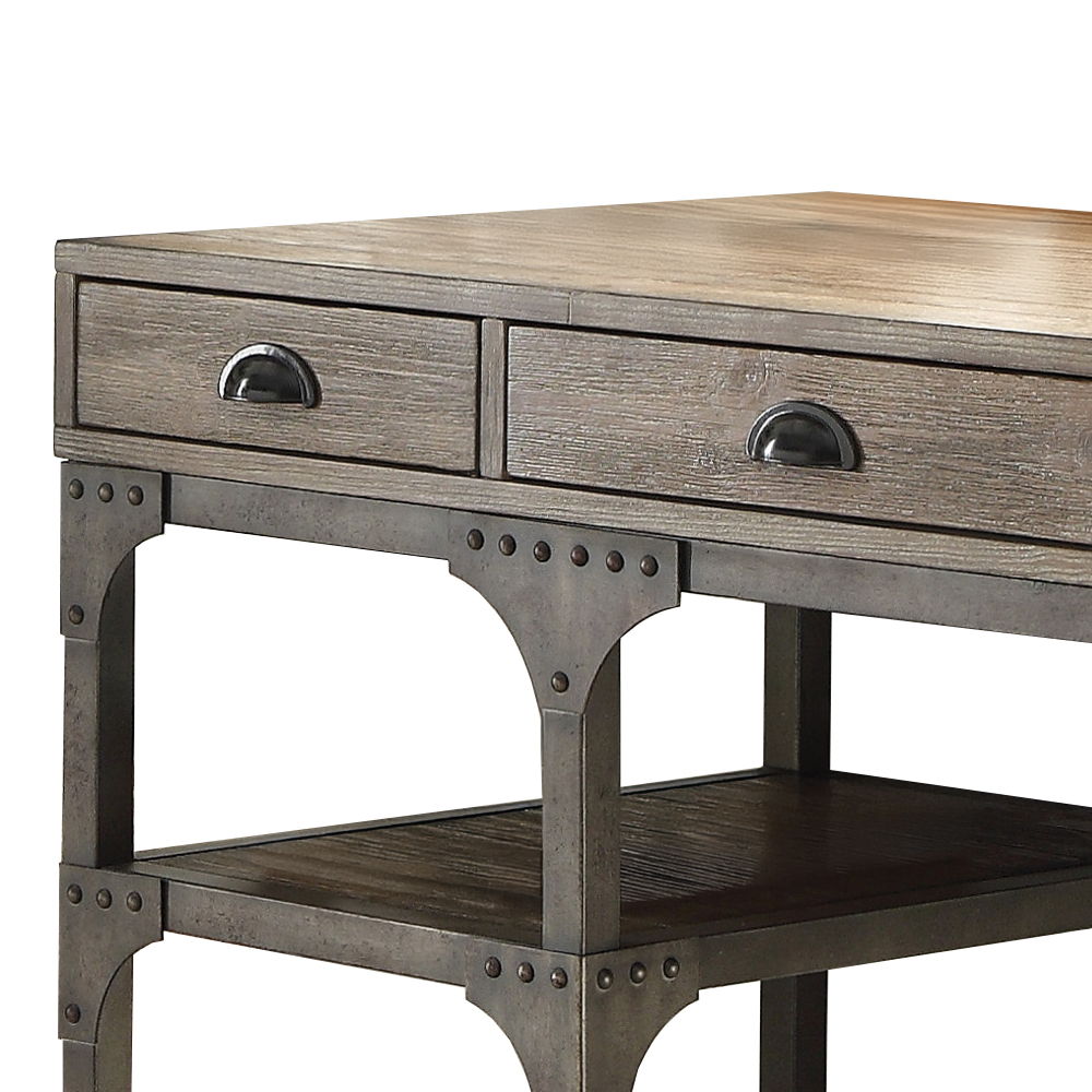 Gorden - Writing Desk - Weathered Oak & Antique Silver, dark brown, view 5