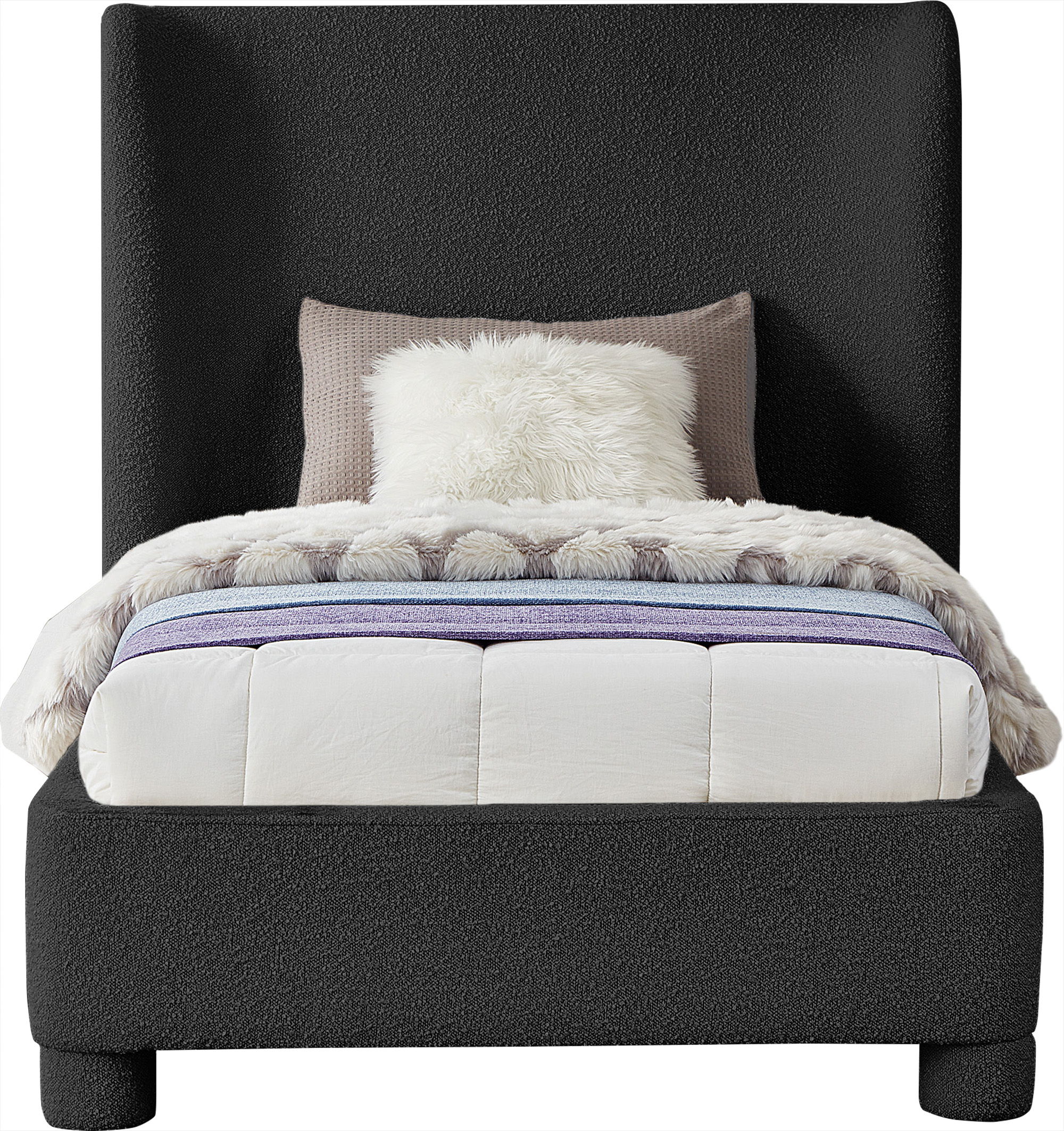 Penny - Boucle Fabric Twin Bed - Black