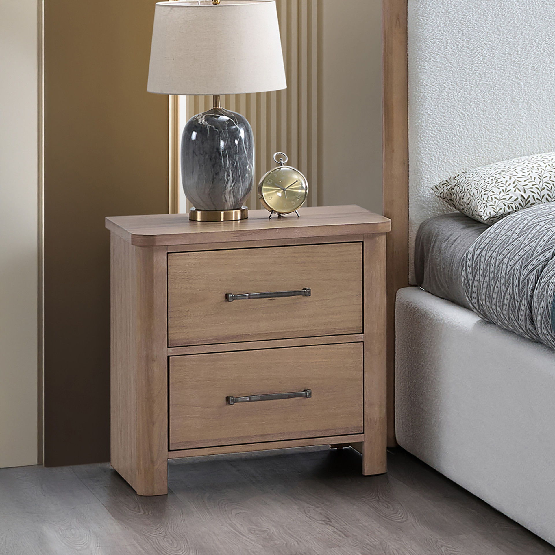 Anika - 2 Drawer Nightstand - Natural / Brown, light brown