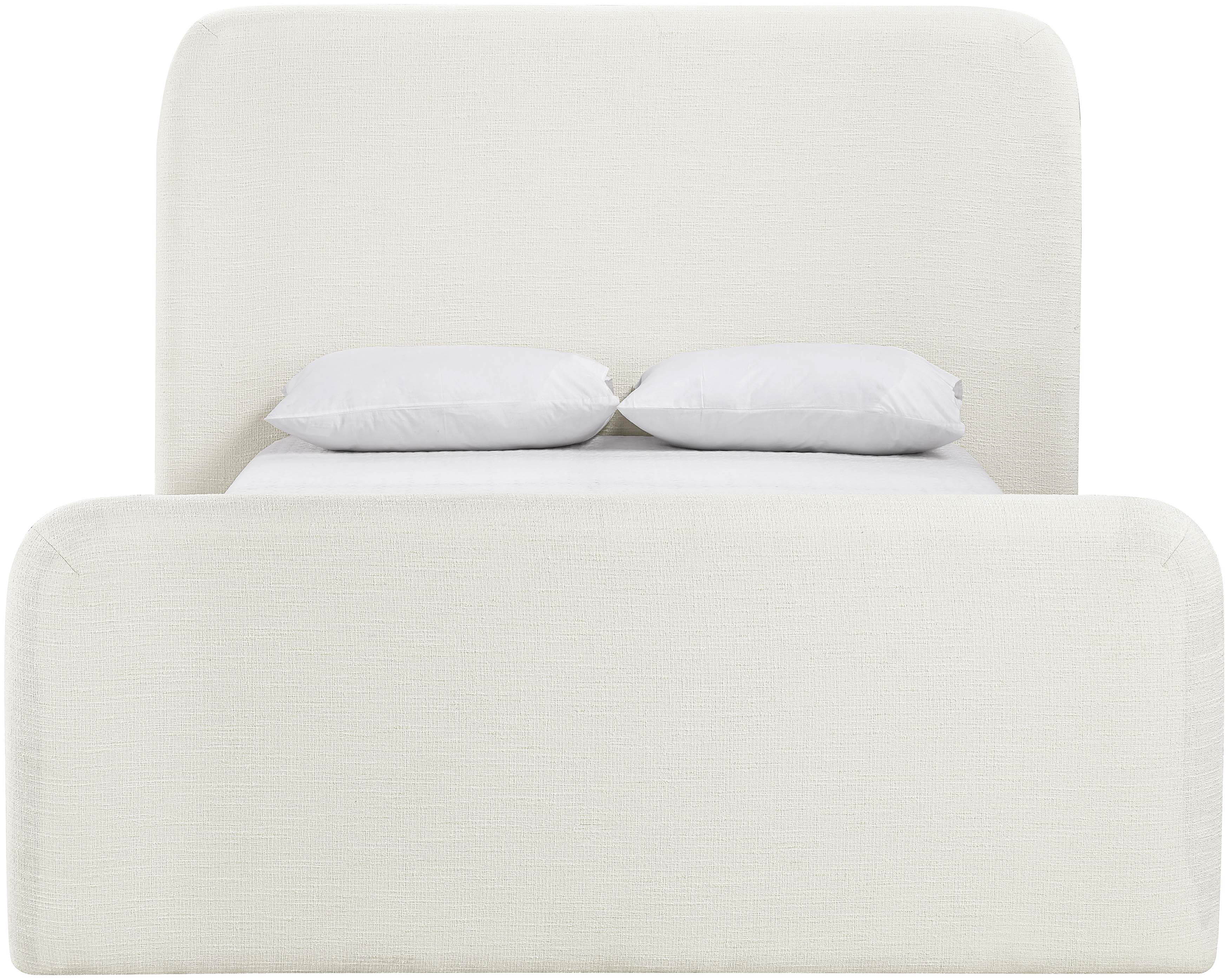 Fira - Linen Textured Fabric Upholstered Queen Bed - Cream