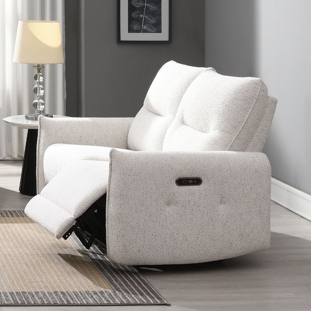 Lalisa - Power Motion Loveseat With USB Port - Cream Chenille, white