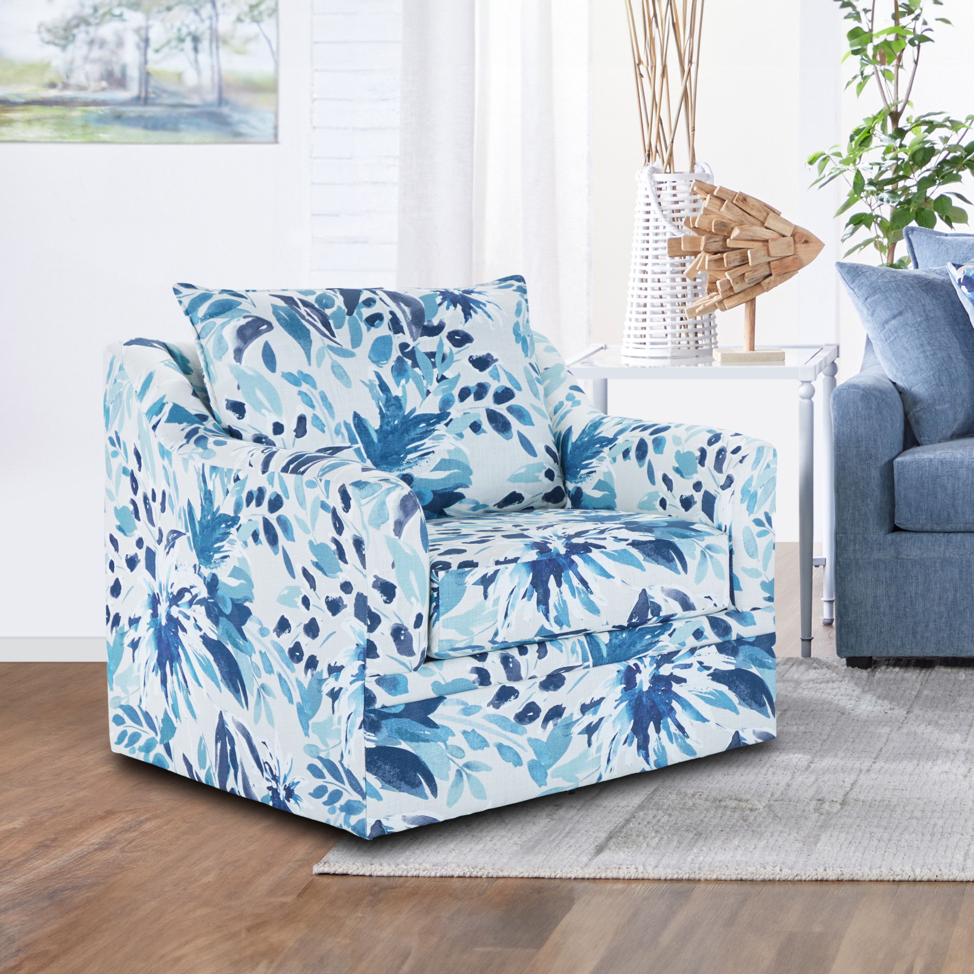 Sylvie - Swivel Chair - Blue / White, light blue, view 6